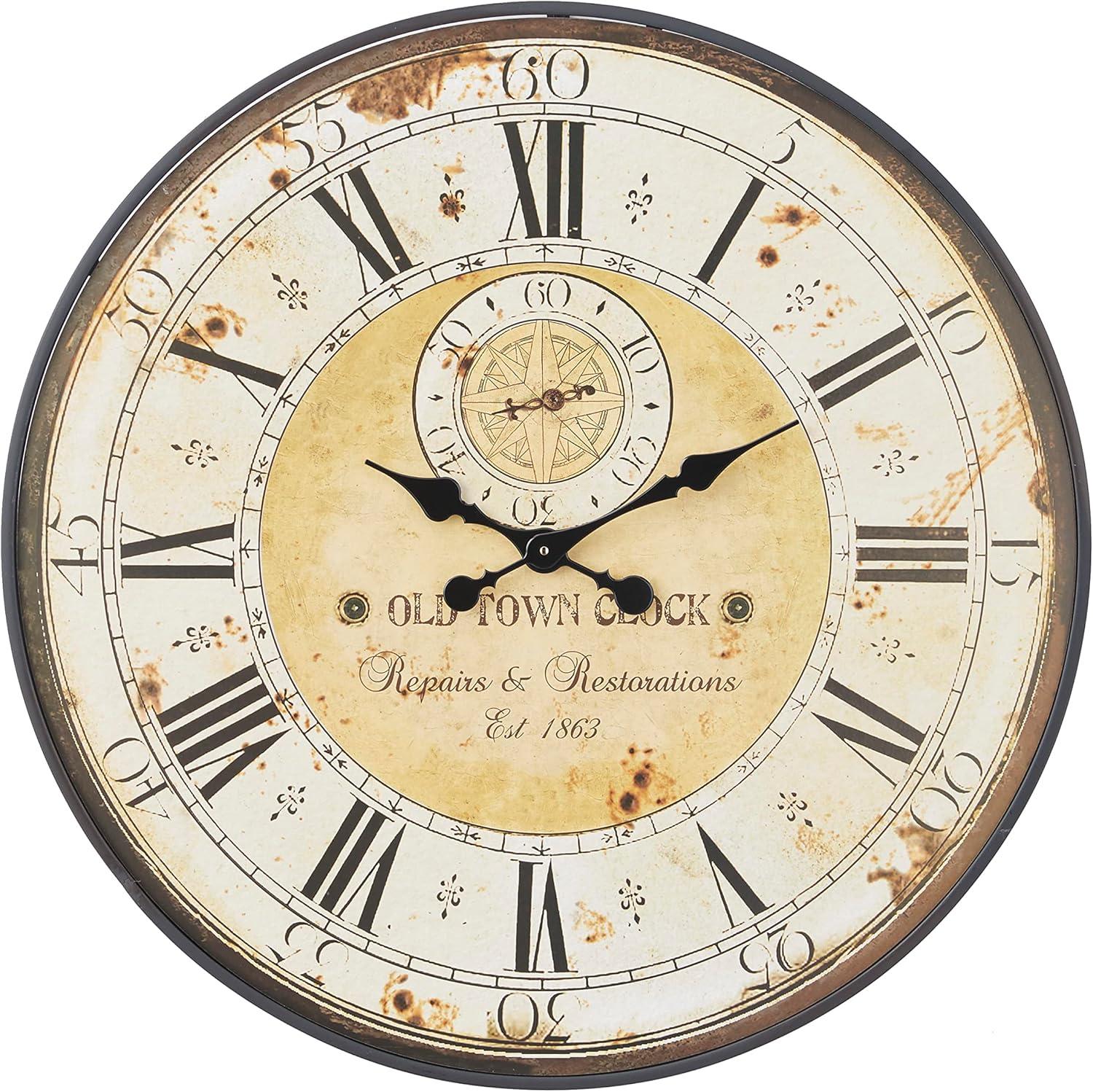 Vintage Wood Wall Clock with Typography Brown - Olivia & May