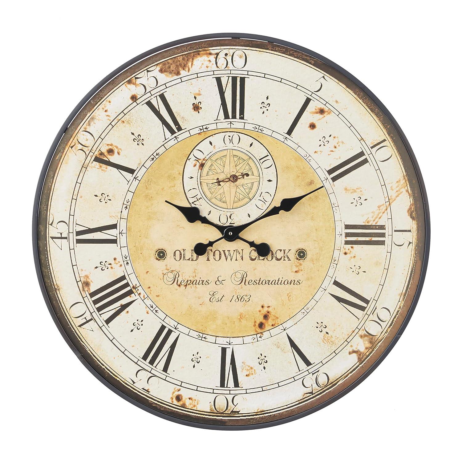 Vintage Wood Wall Clock with Typography Brown - Olivia & May