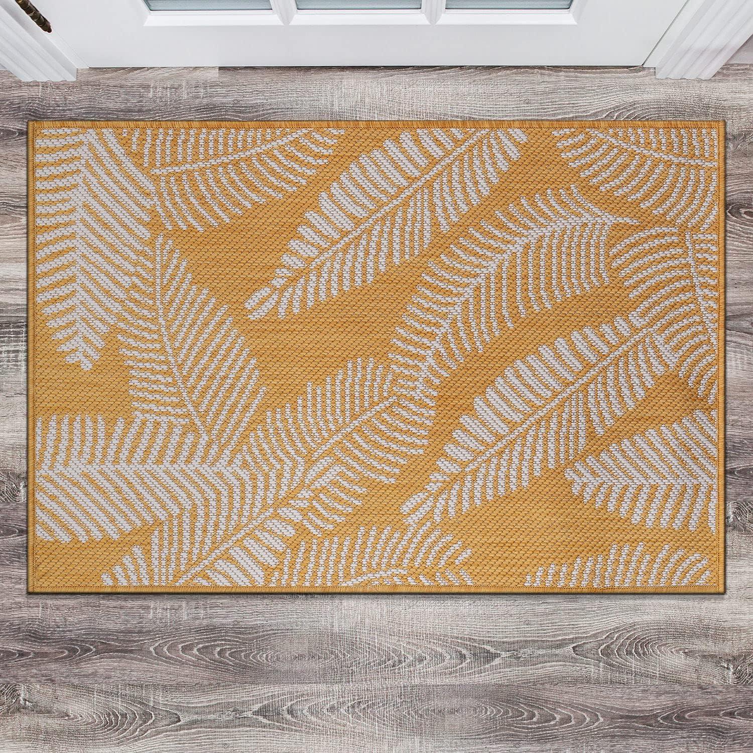World Rug Gallery Distressed Palm Leaves Textured Flat Weave Indoor/Outdoor Area Rug - YELLOW 2'x3'