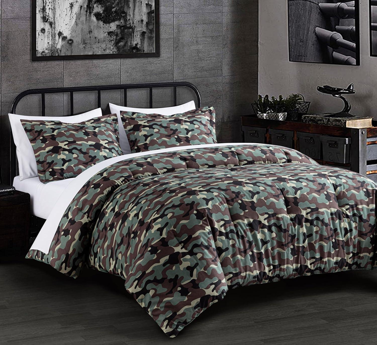 OLO Camouflage Printed Microfiber Reversible 3 Piece Comforter Set