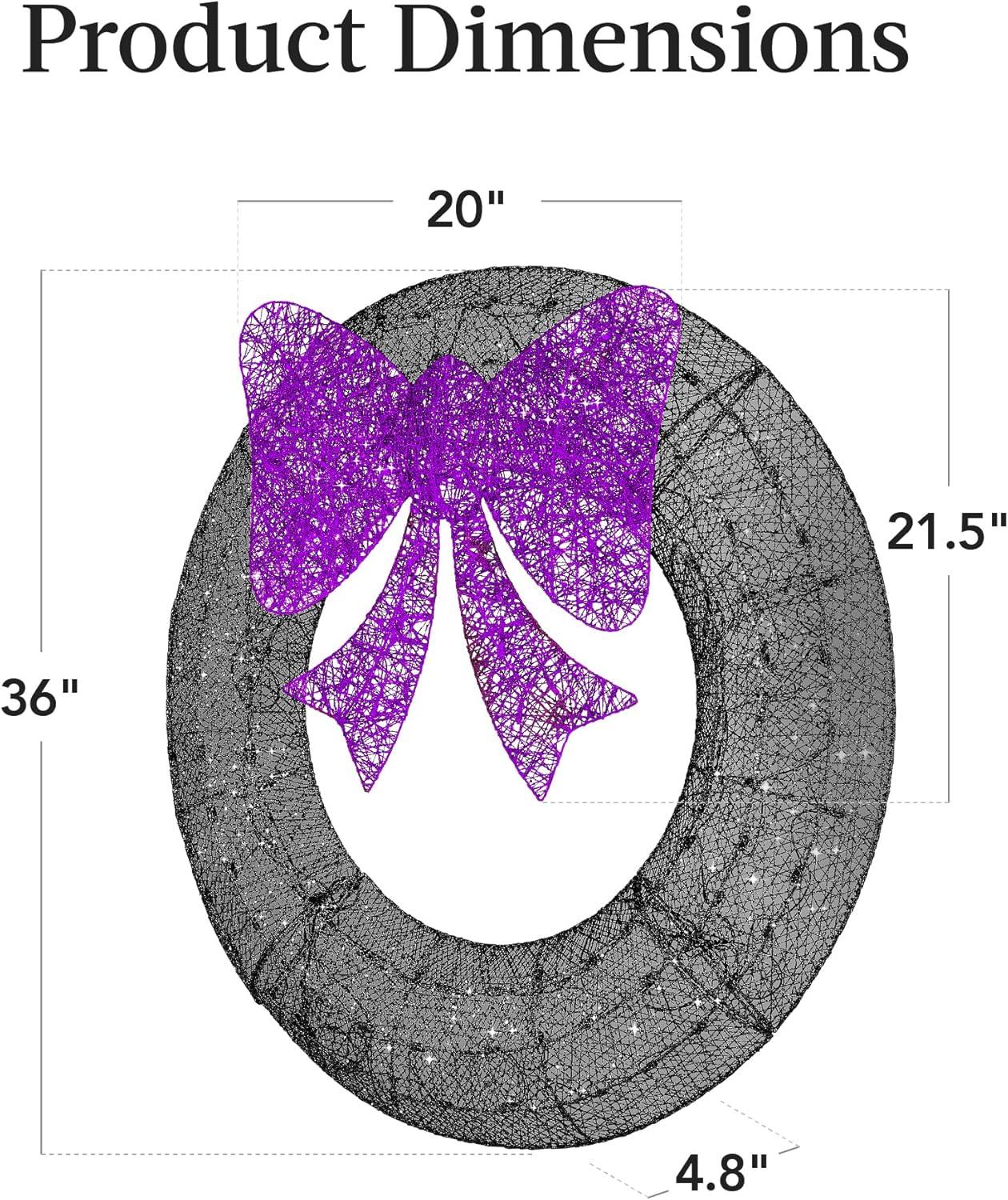 Best Choice Products 36in Pre-Lit Outdoor Christmas Wreath, LED Metal Holiday Decor w/ 120 Lights, Bow - Purple/Black