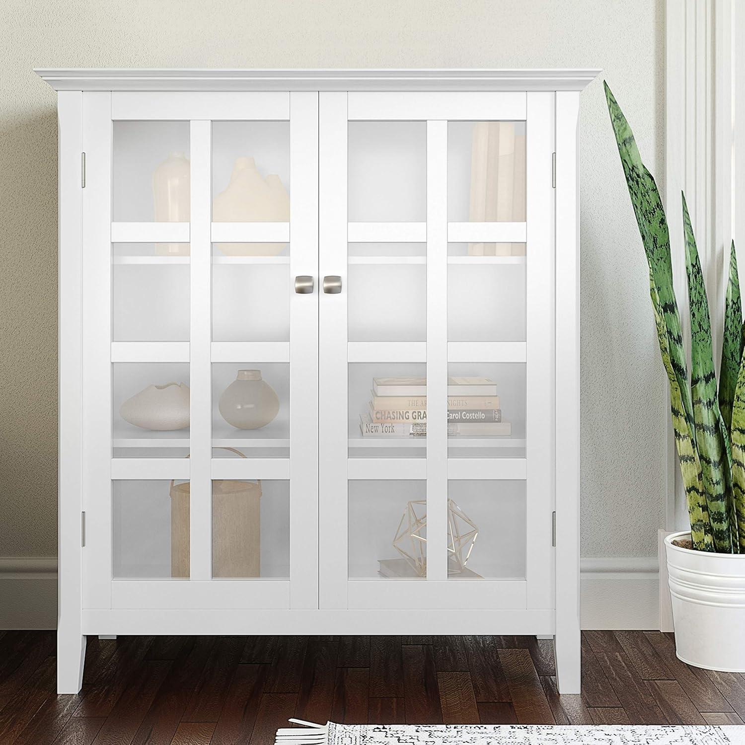 Simpli Home Acadian Solid Wood Medium Storage Cabinet In White