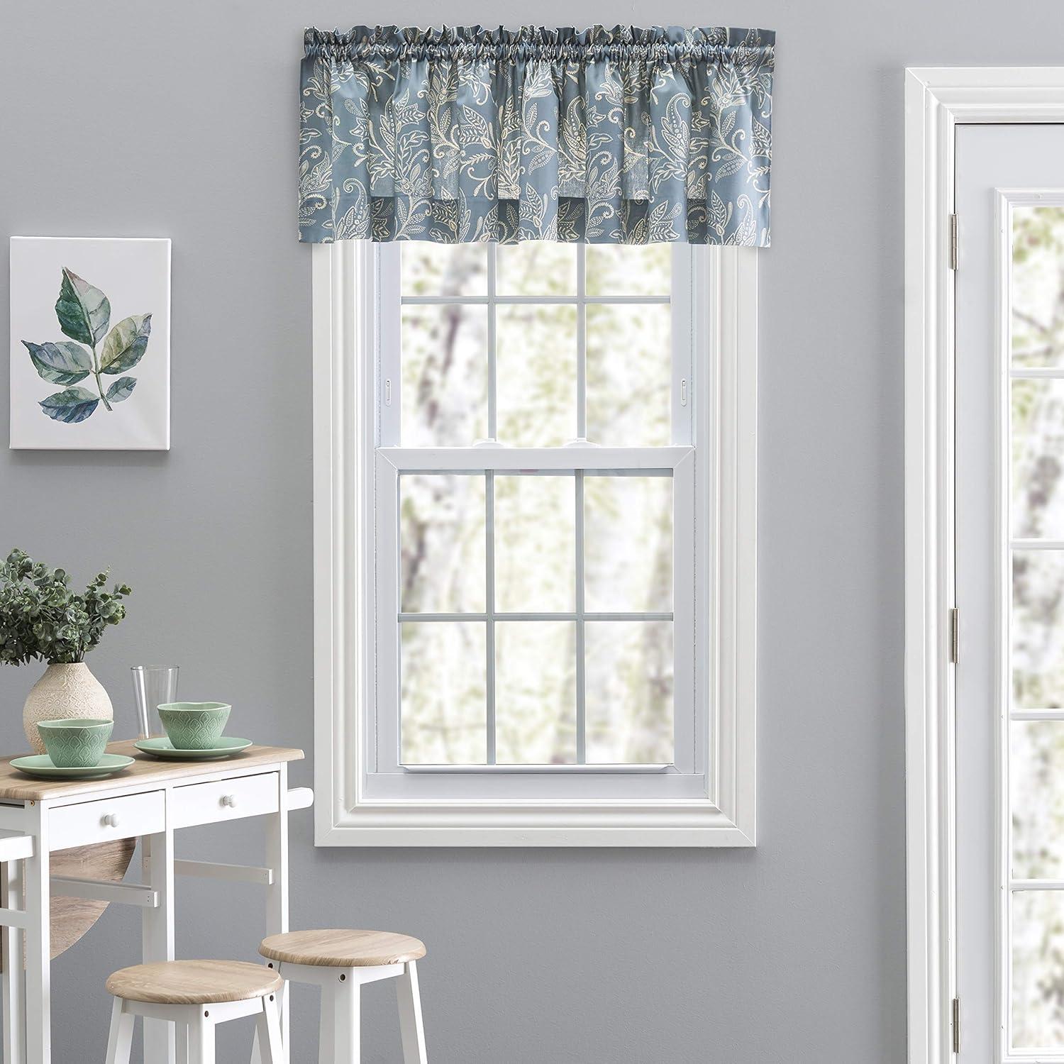 Lexington Blue Leaf Pattern Polyester Rod Pocket Valance