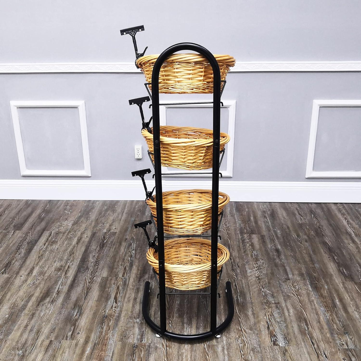 FixtureDisplays 4 Tier Basket Stand, Sign Clips, Wicker Grocery Store Rack Display, Market Basket Rack Kitchen | Wayfair