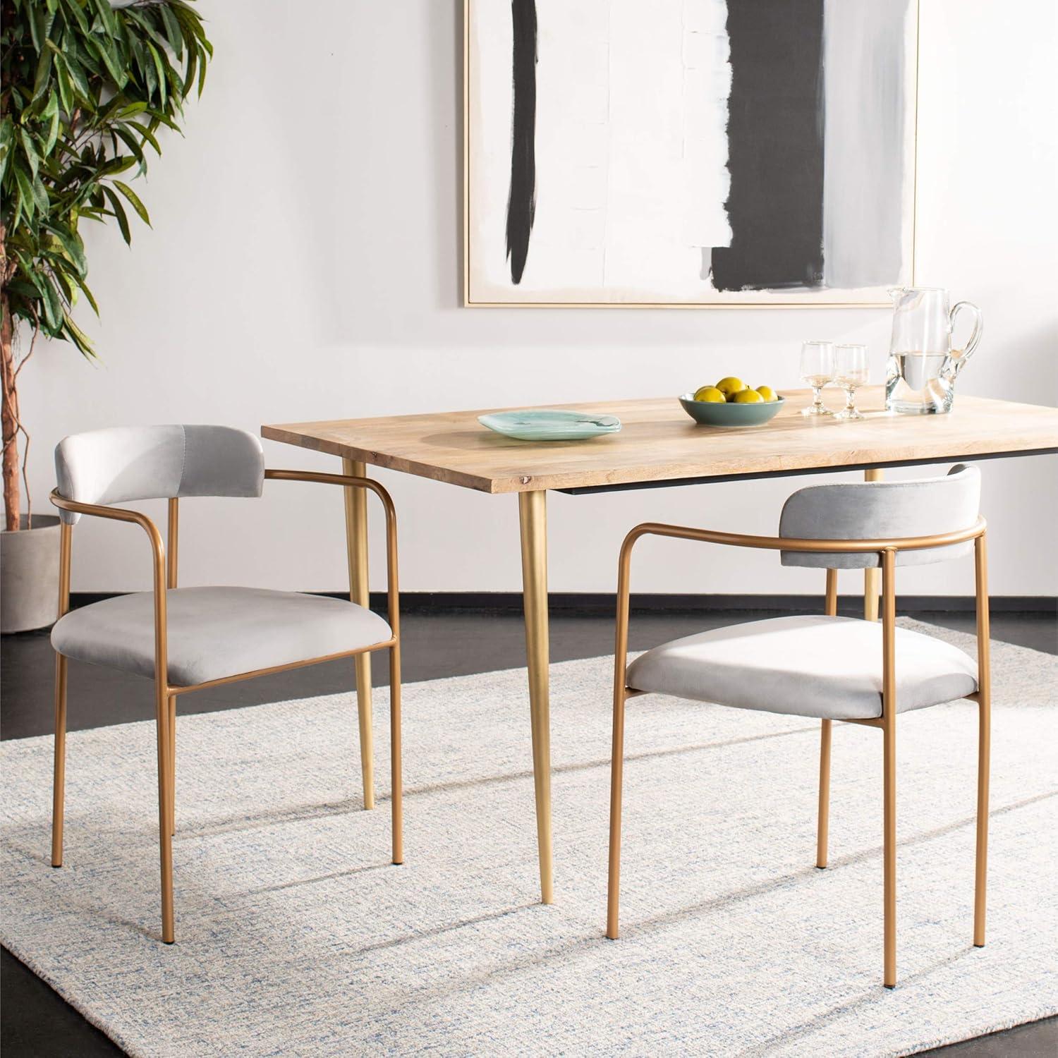 Elegant Transitional Grey Velvet & Gold Metal Side Chair