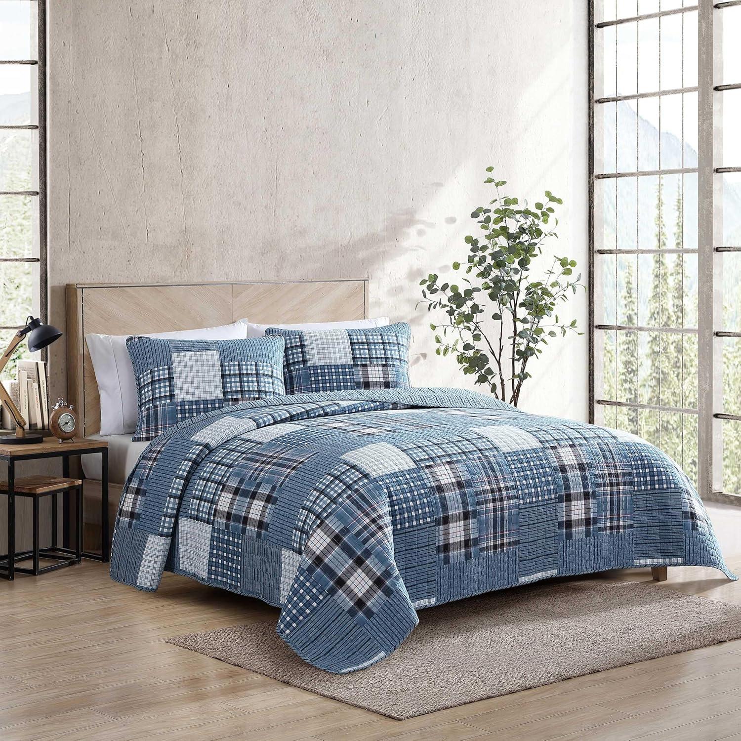 Eddie Bauer Hawthorne 100% Cotton Quilt Set Blue