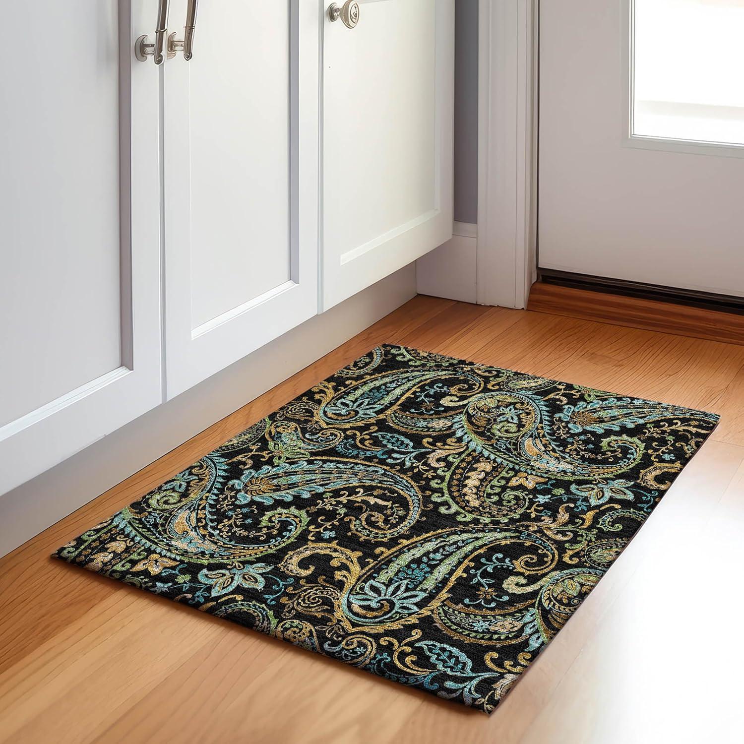 Addison Rugs Mayfield Washable Transitional Paisley Black Runner Rug, 2'3" x 7'6"