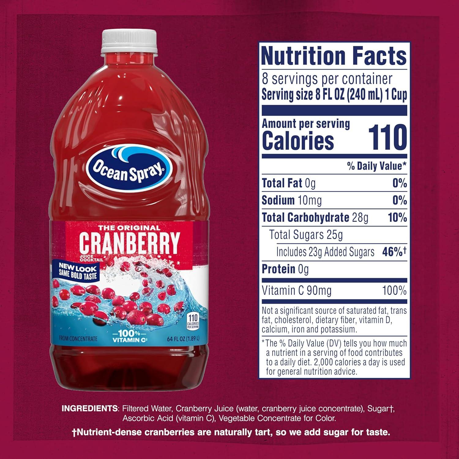 Ocean Spray Cranberry Cocktail Drink with Calcium, 64-Ounce Bottles (Pack of 8)