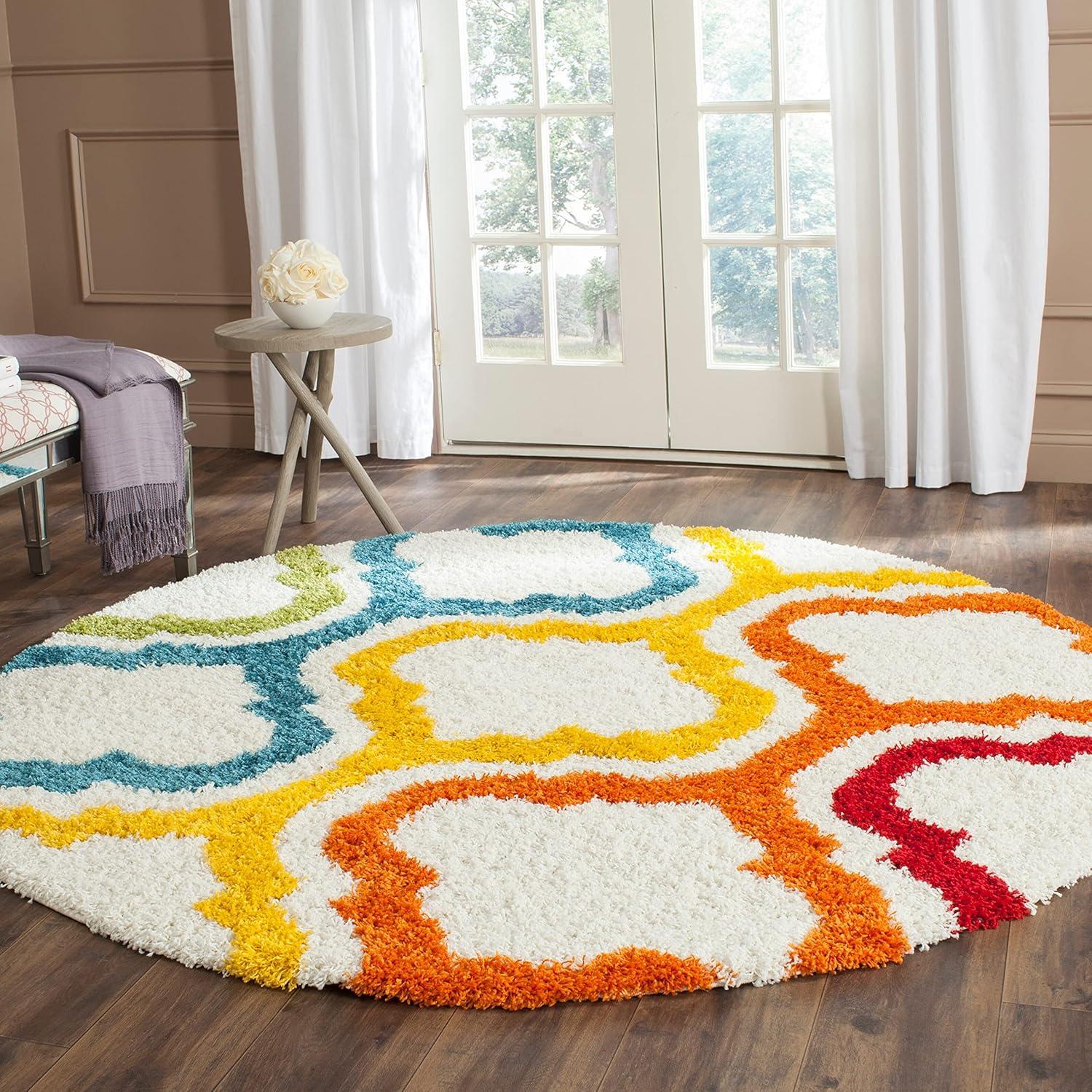 Ivory and Multicolor Shag Kids Area Rug