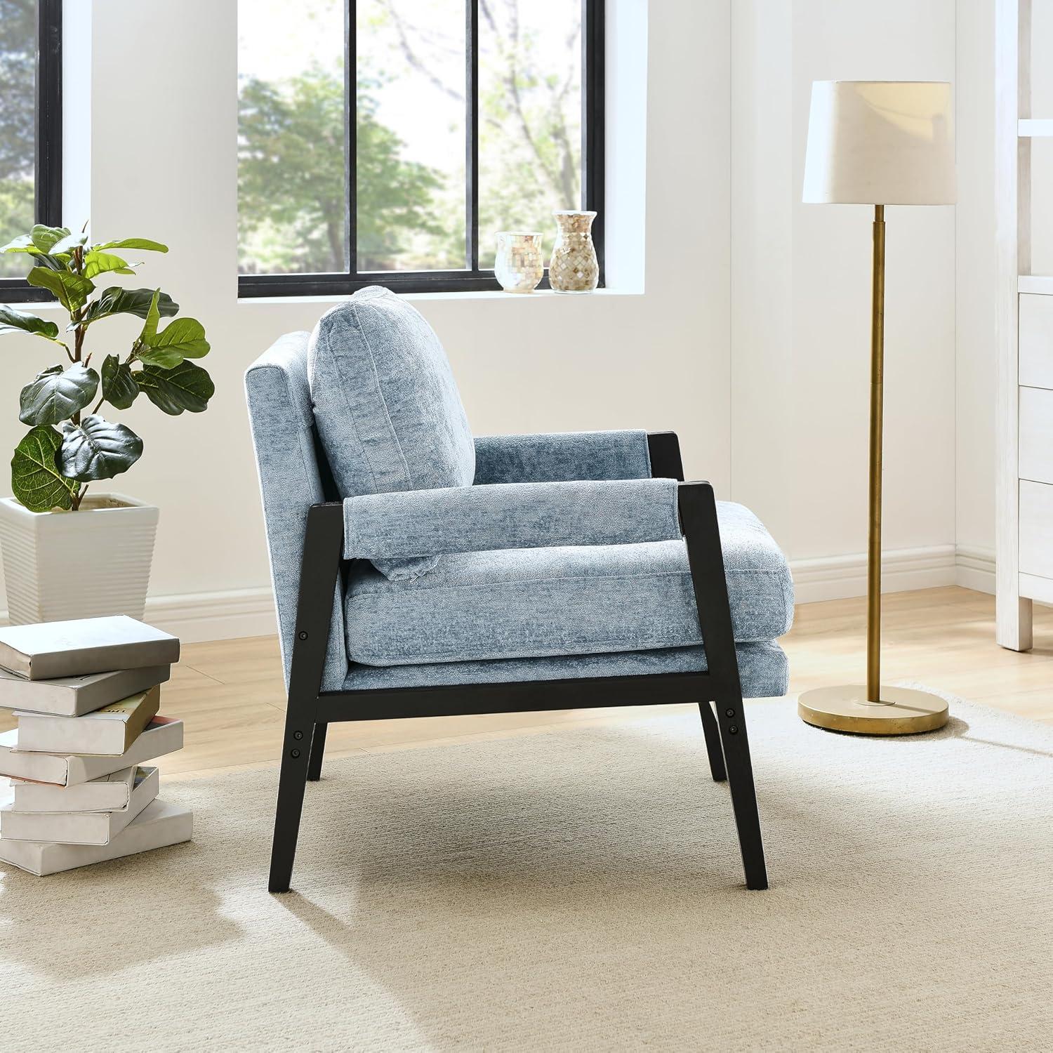 Roundhill Furniture Kelly Mid-Century Modern Chenille Upholstered Accent Armchair Blue