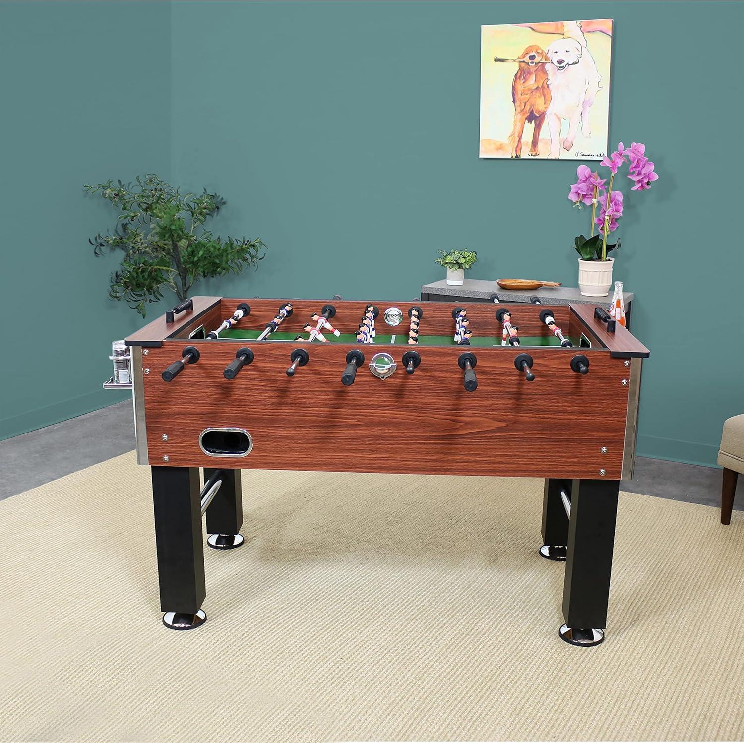 Sunnydaze 55-Inch Brown Faux Wood Foosball Table with Drink Holders