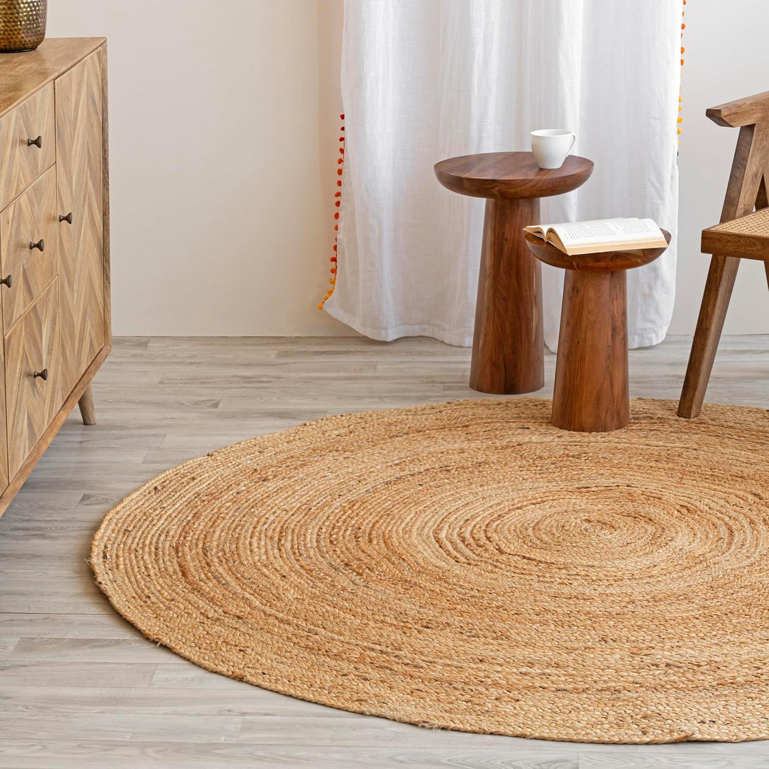 Nuloom 4 Round Rigo Jute Hand Woven Indoor Area Rug, Natural, Solid Farmhouse Design, Natural Fiber Bedroom, Living Room, Kitchen,