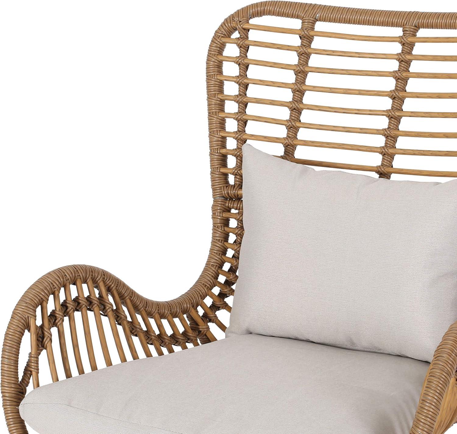 Light Brown and Beige Outdoor Wicker Club Chairs with Cushions, Set of 2