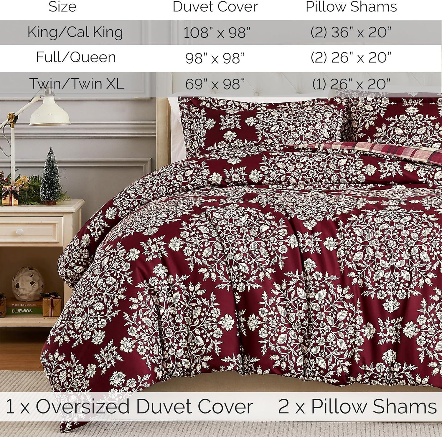 Holly and Red Plaid Reversible King/Cal King Duvet Cover Set