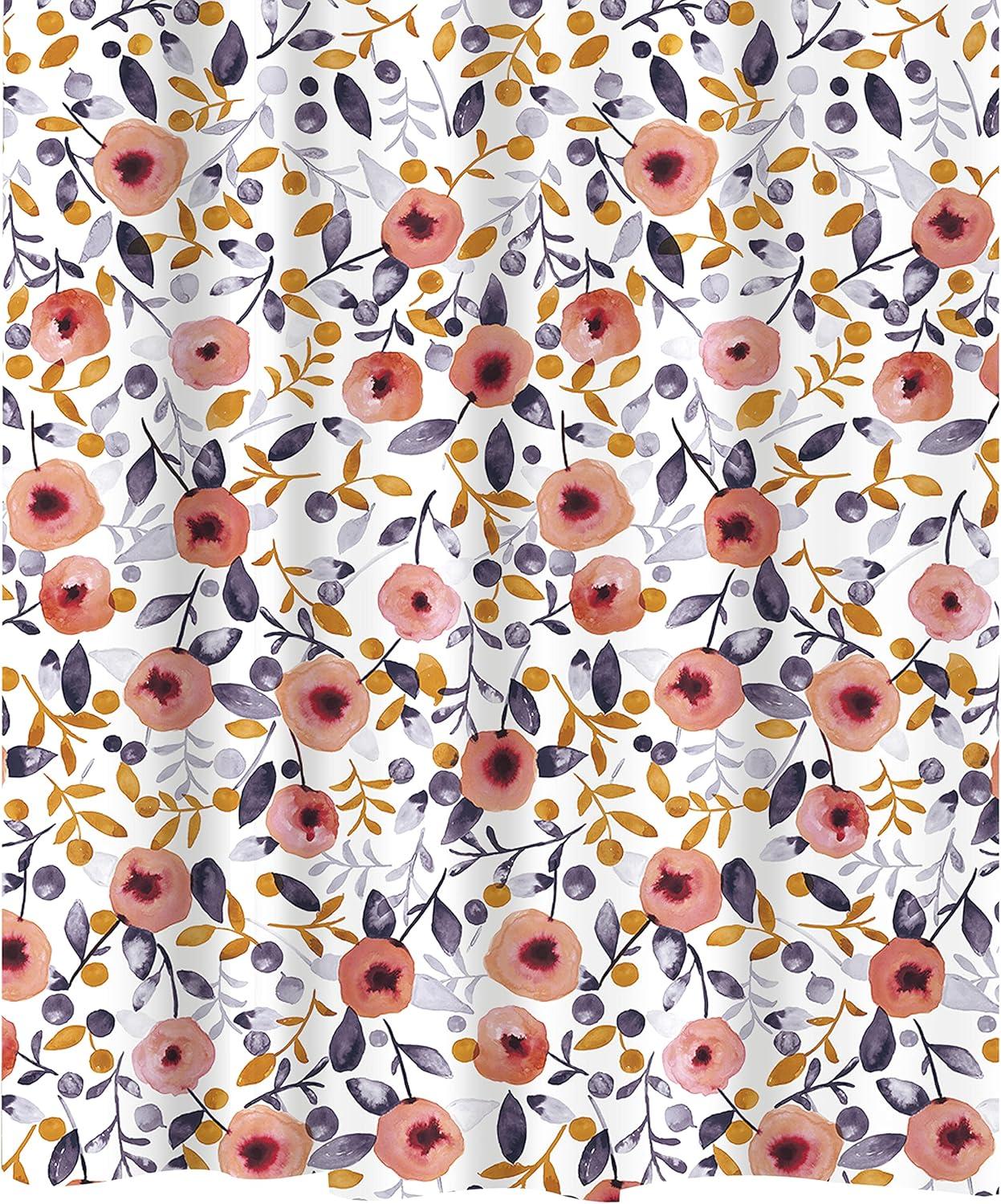 Pink Floral PEVA Shower Curtain with Rust Resistant Grommets