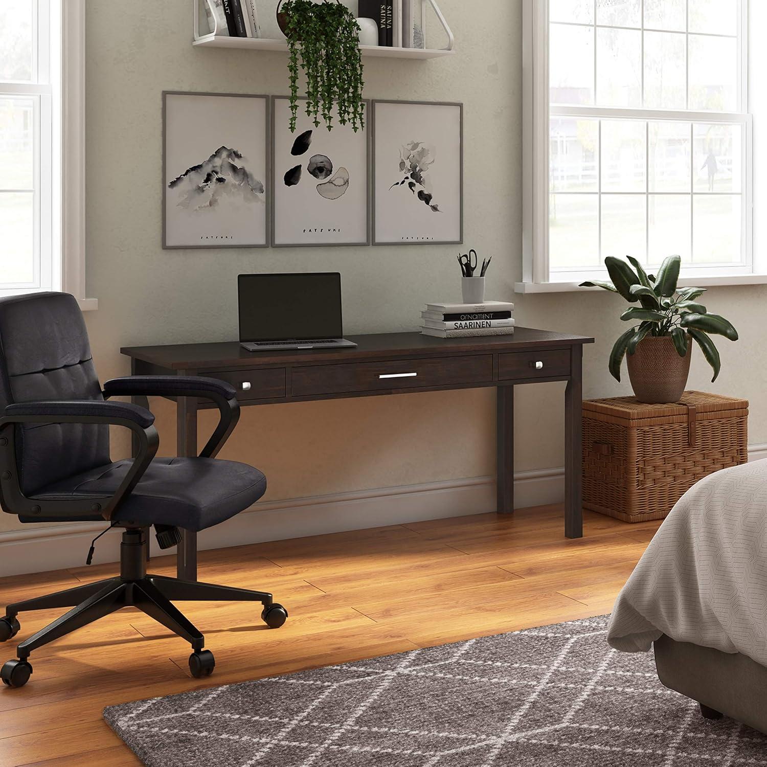 Tobacco Brown Solid Wood Desk with Drawers and Keyboard Tray