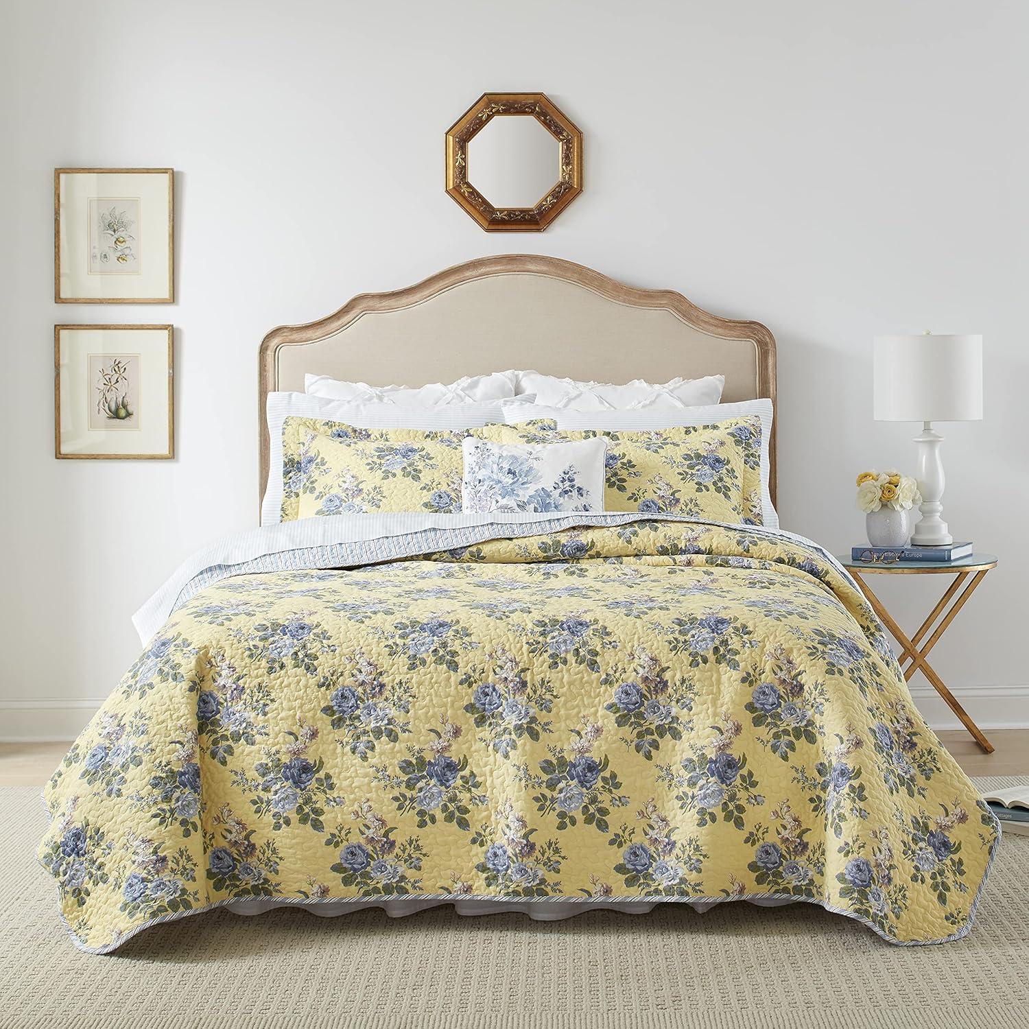 Linley Twin Blue and Yellow Cotton Reversible Quilt Set