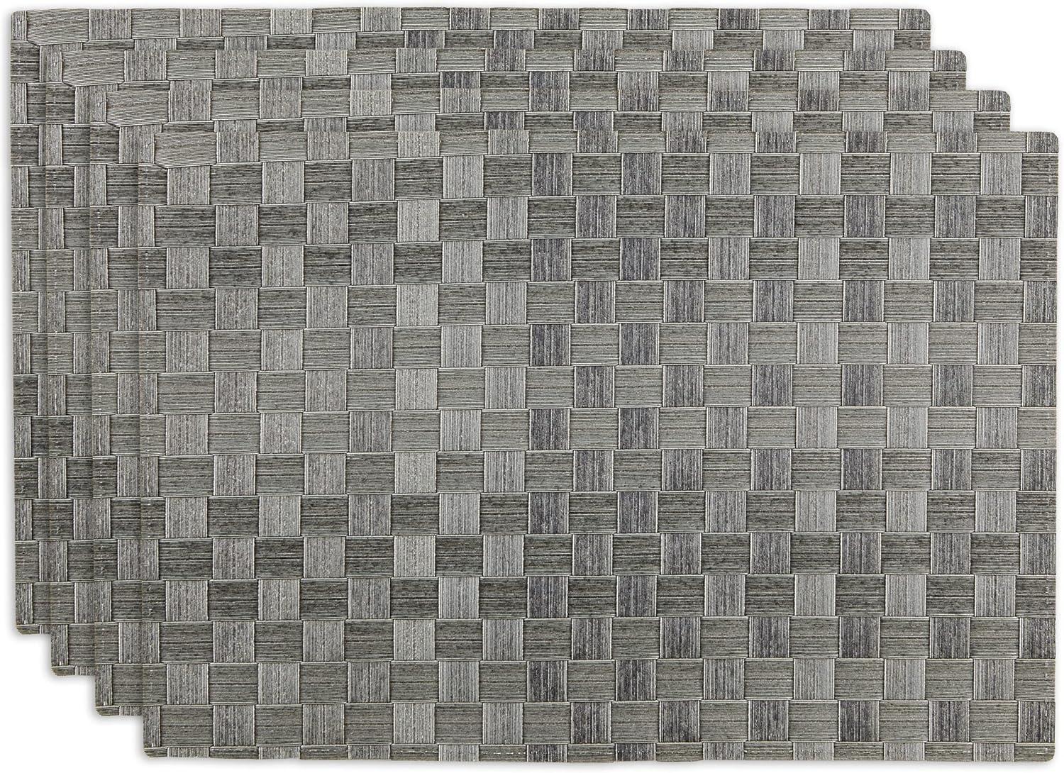 Gray Basketweave Rectangle Woven Placemat (Set of 4)