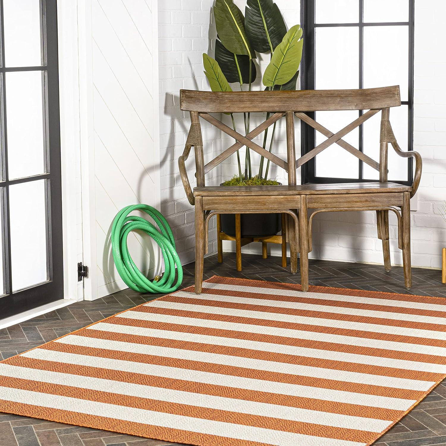 5' x 8' Negril Two-Tone Wide Stripe Indoor/Outdoor Area Rug, Orange/Beige - JONATHAN Y