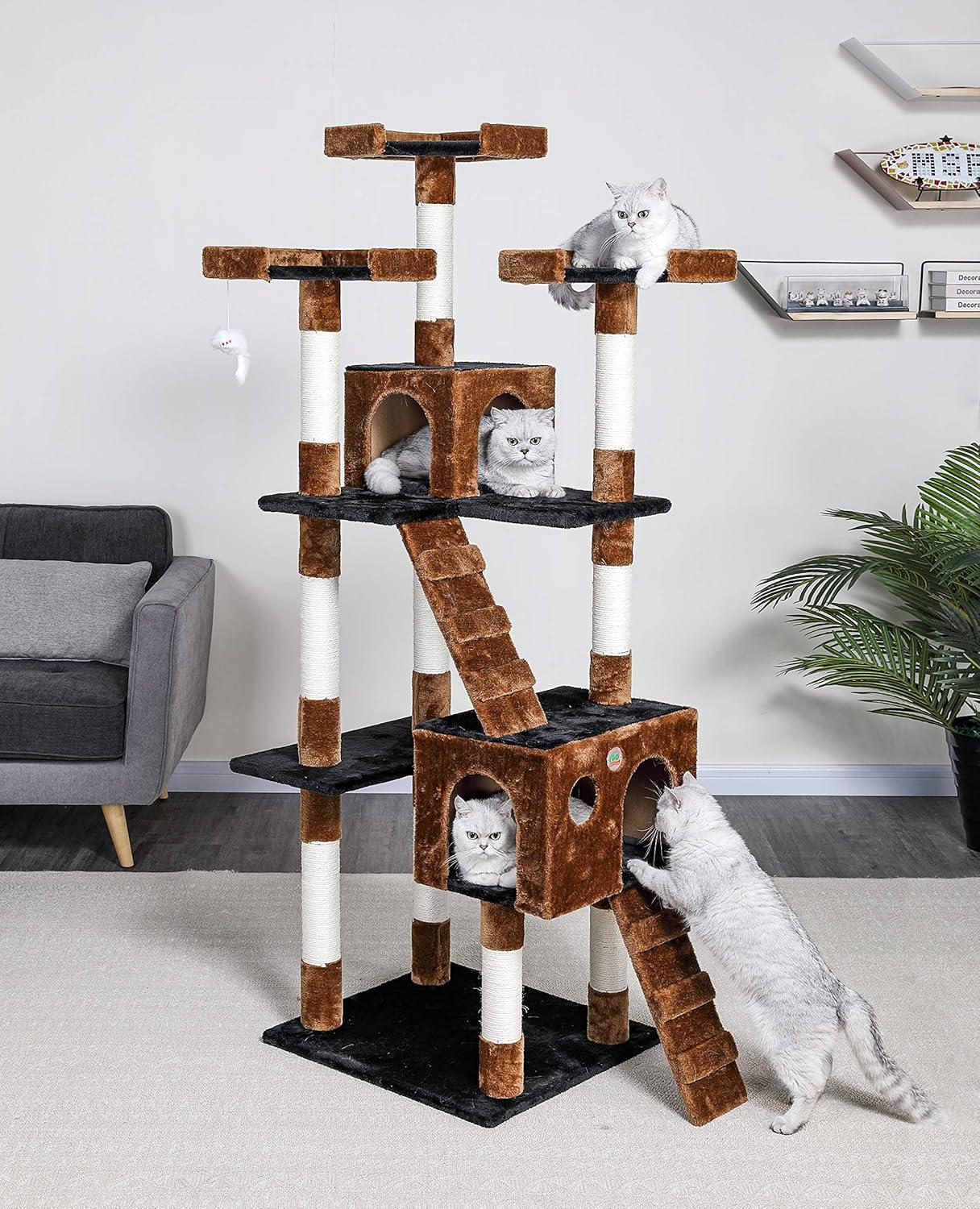 Black and Brown 72" Multi-Level Cat Tree with Sisal Posts