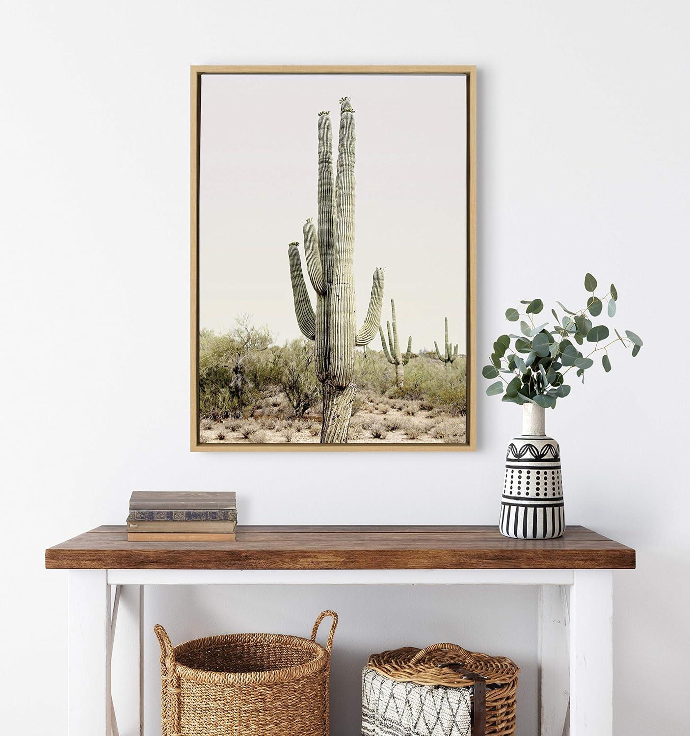 23" x 33" Sylvie Sunrise Cactus Framed Canvas by Amy Peterson Natural - Kate & Laurel All Things Decor