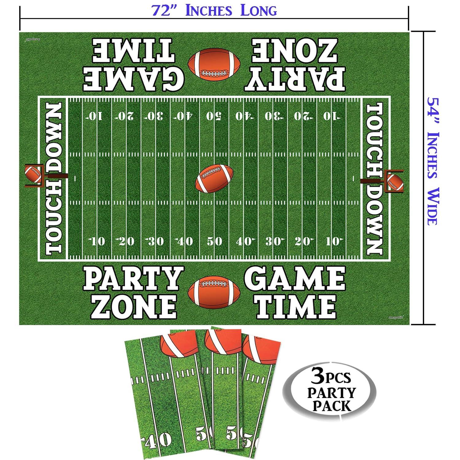 AnapoliZ Football Tablecloth Plastic | 3 Pcs Party Pack (54' Inch Wide x 72' Inch Long) | Rectangular Game Day Table Cover | Football Party Touchdown Tablecloth | Tailgate Table Cover