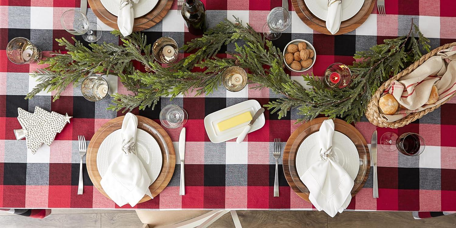 Cardinal Red and Black Checkered Cotton Square Tablecloth 52x52