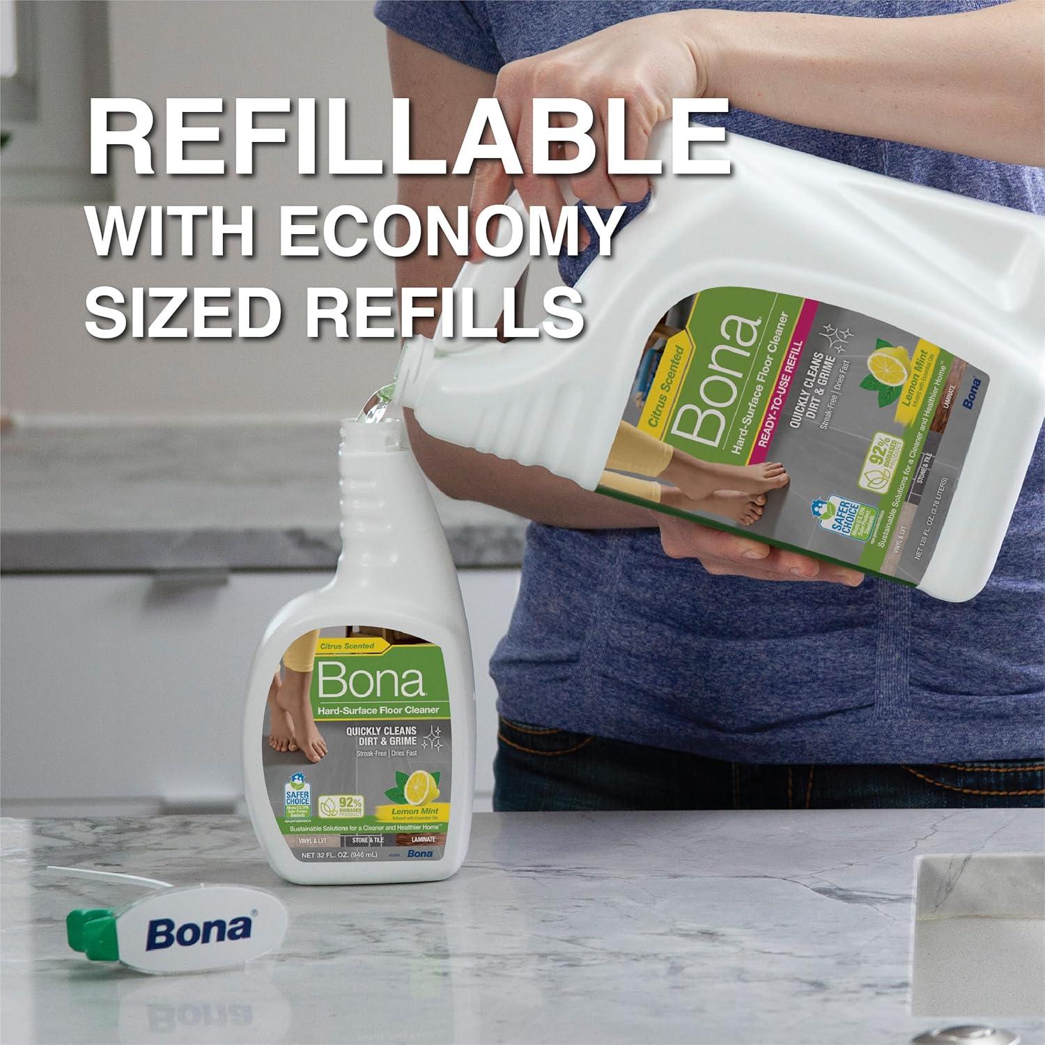 Bona Lemon Mint Cleaning Products Multi-Surface Cleaner Spray + Mop All Purpose Floor Cleaner - 32oz