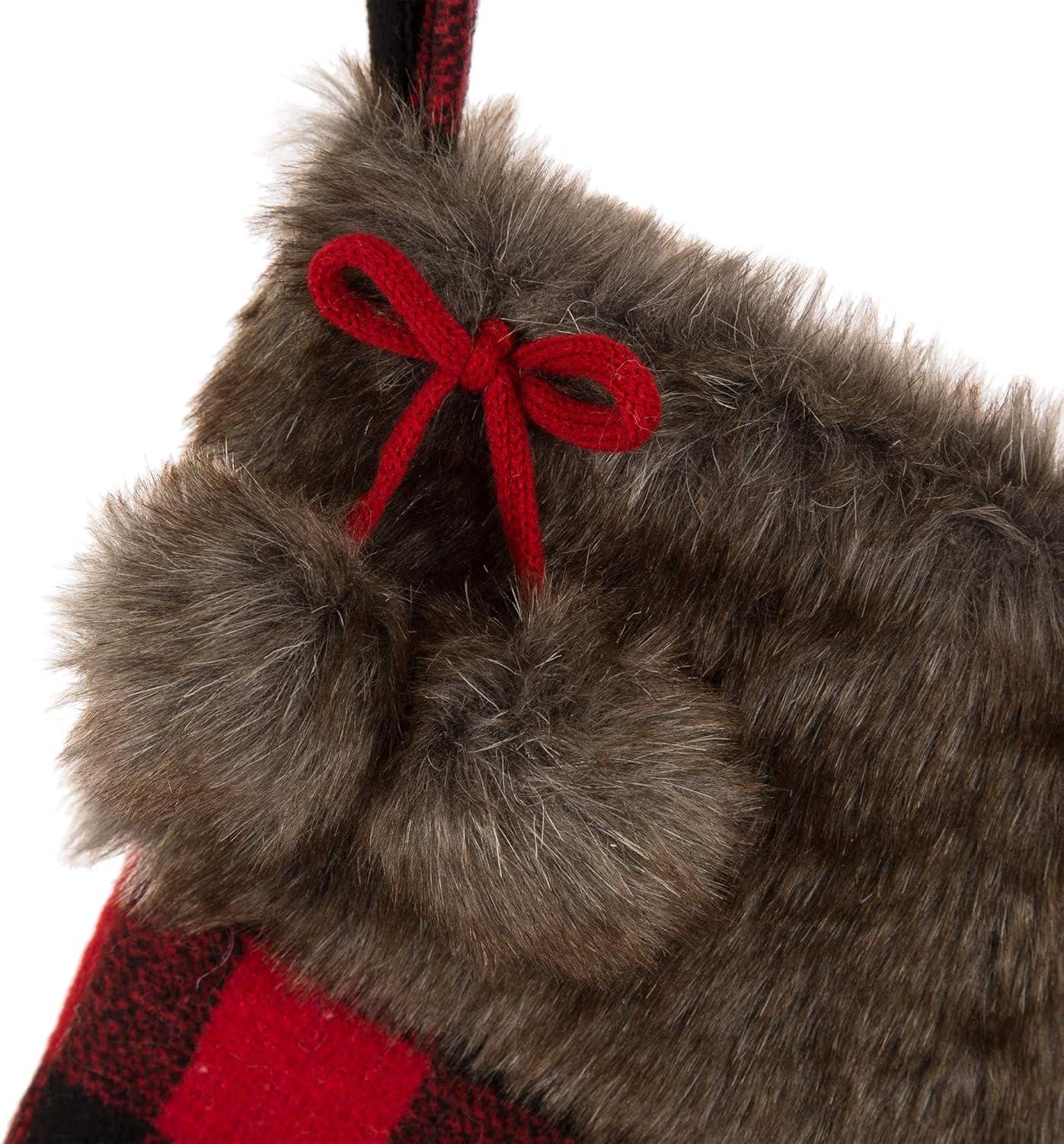 Red and Black Plaid Faux Fur Christmas Stocking