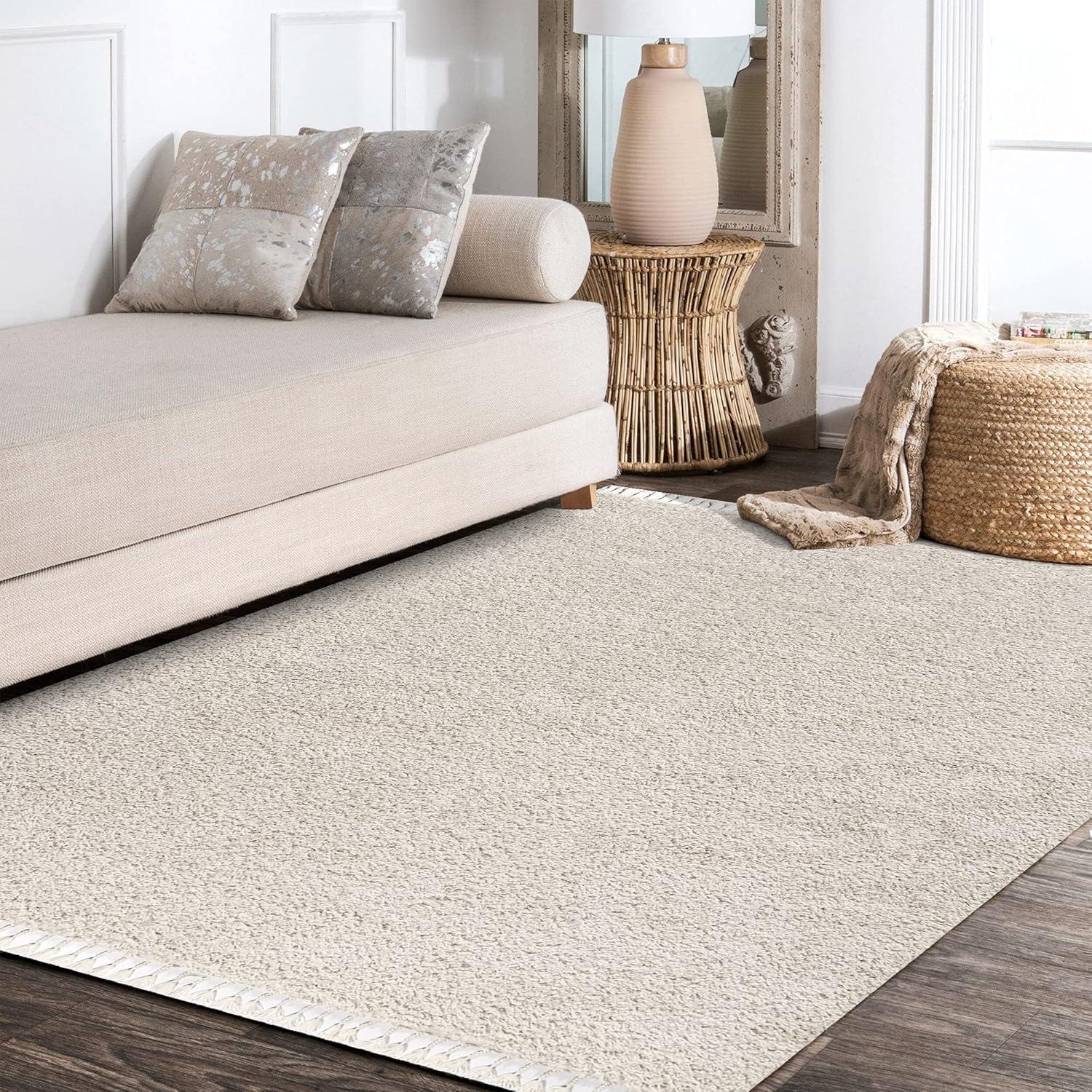 Modern Cream Shag Rectangular Area Rug 3x5 Feet - Easy Care & Stain-resistant