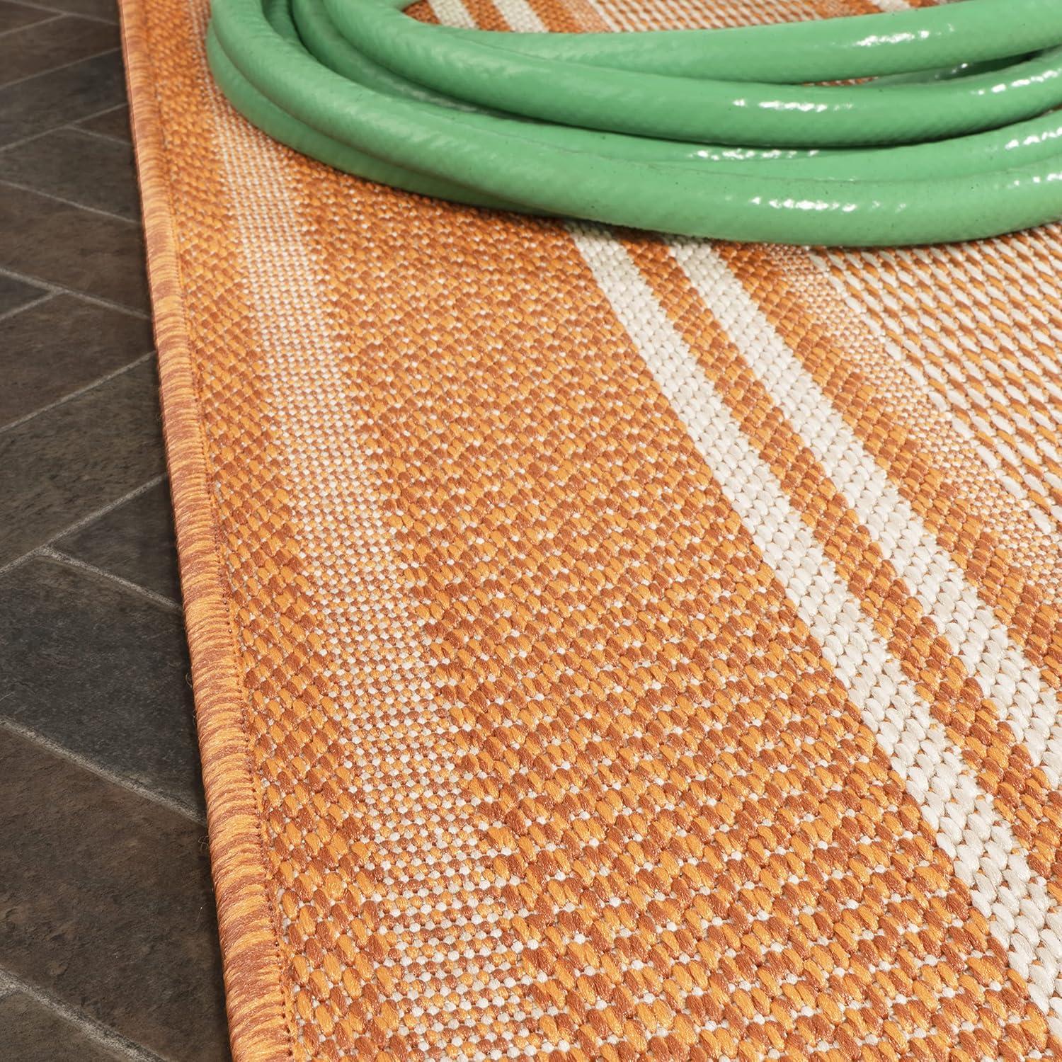 5' x 8' Haynes Modern Double Stripe Indoor/Outdoor Area Rug, Orange/Cream - JONATHAN Y
