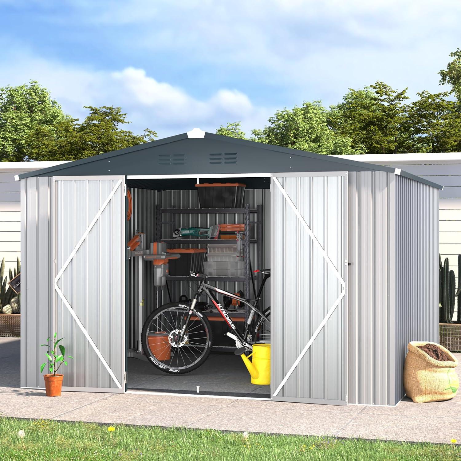 AECOJOY 5' x 3' Outdoor Storage Shed, Small Metal Shed with Lockable Door, Utility and Tool Storage for Garden, Backyard, Patio, Outside use in White