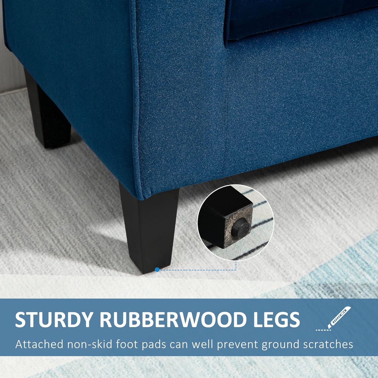 HOMCOM Button-Tufted Storage Ottoman Bench, Upholstered Bench with Rolled Armrests for Living Room or Hallway, Blue