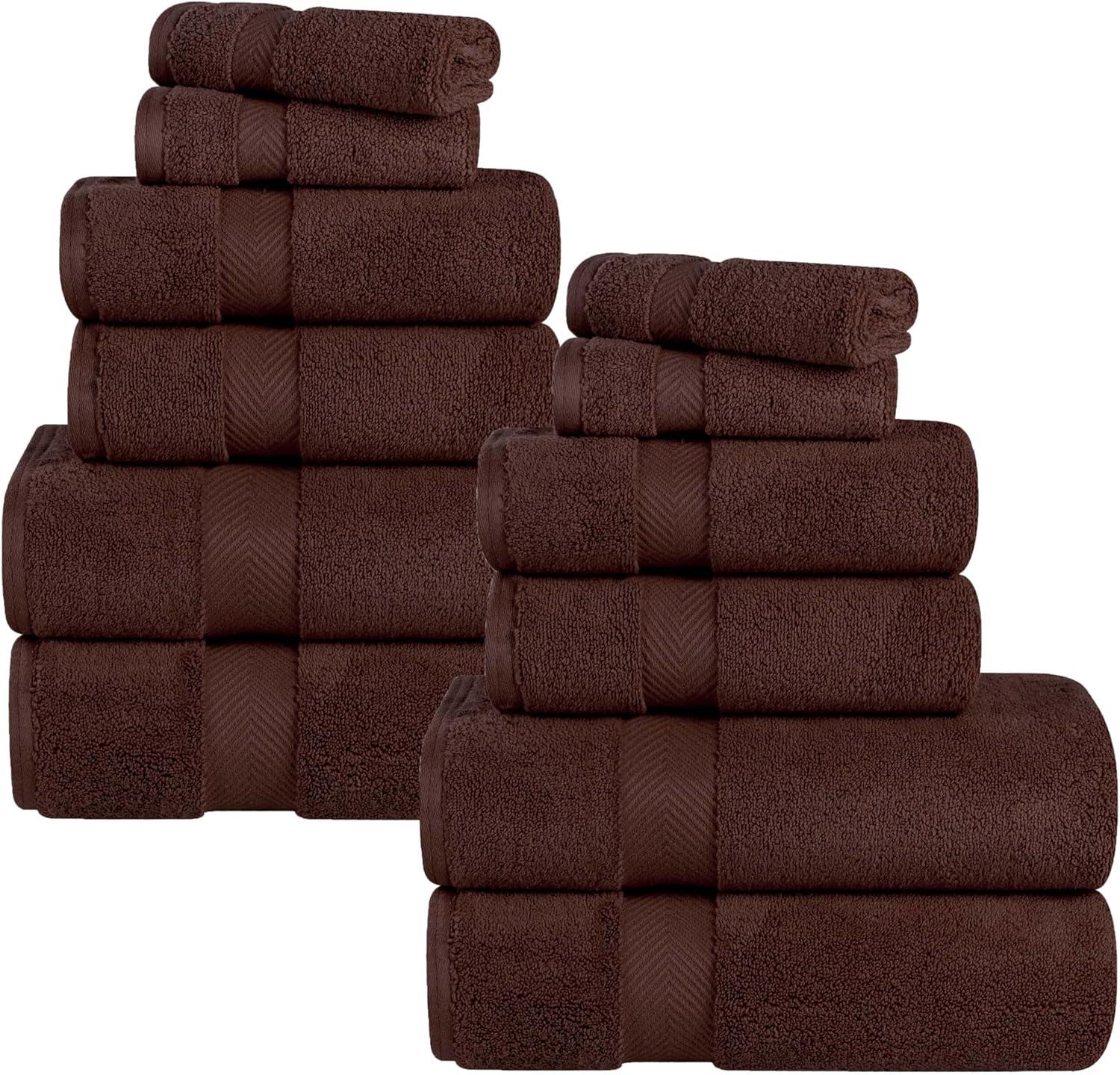 Superior Zero Twist Cotton 12 Piece Assorted Towel Set, Espresso