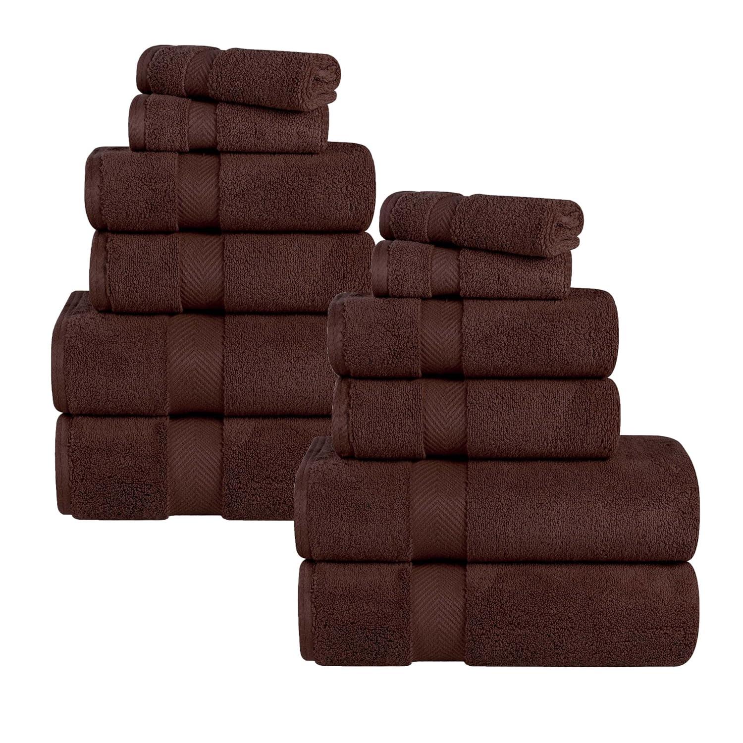Superior Zero Twist Cotton 12 Piece Assorted Towel Set, Espresso