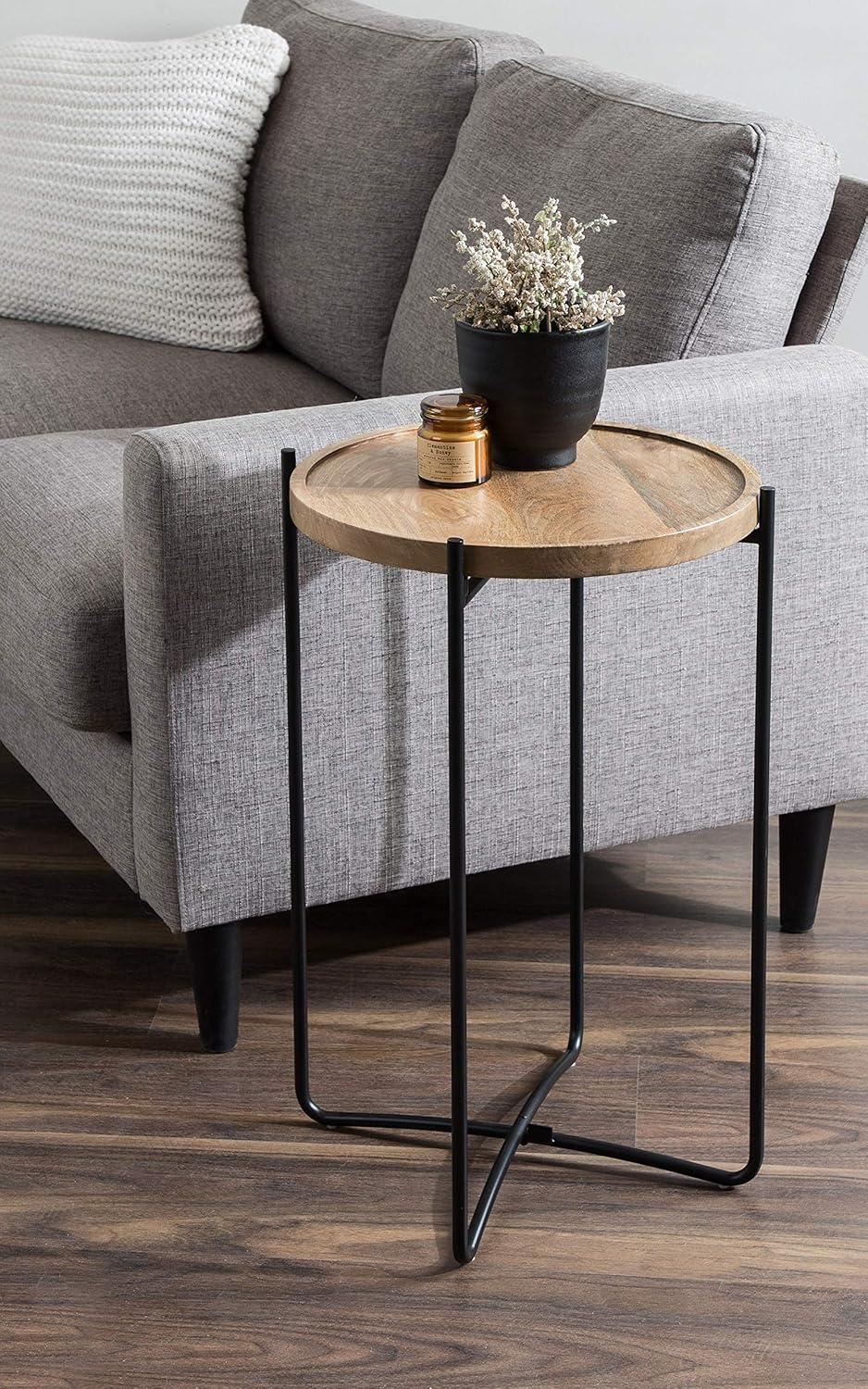 Kate and Laurel Vale Round Metal Side Table, 16x16x25, Natural and Black