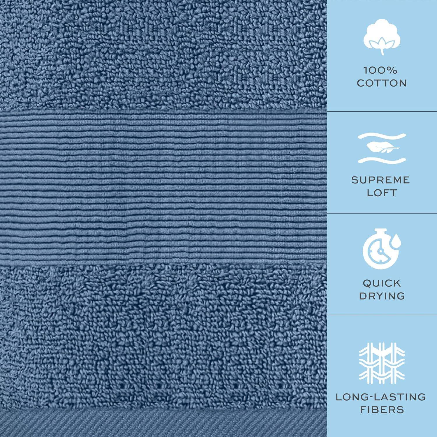 BC BARE COTTON Luxury Hotel & Spa Towel Turkish Cotton Washcloths - Dobby Border (13x13 Inches) - Set of 12 - Wedgewood