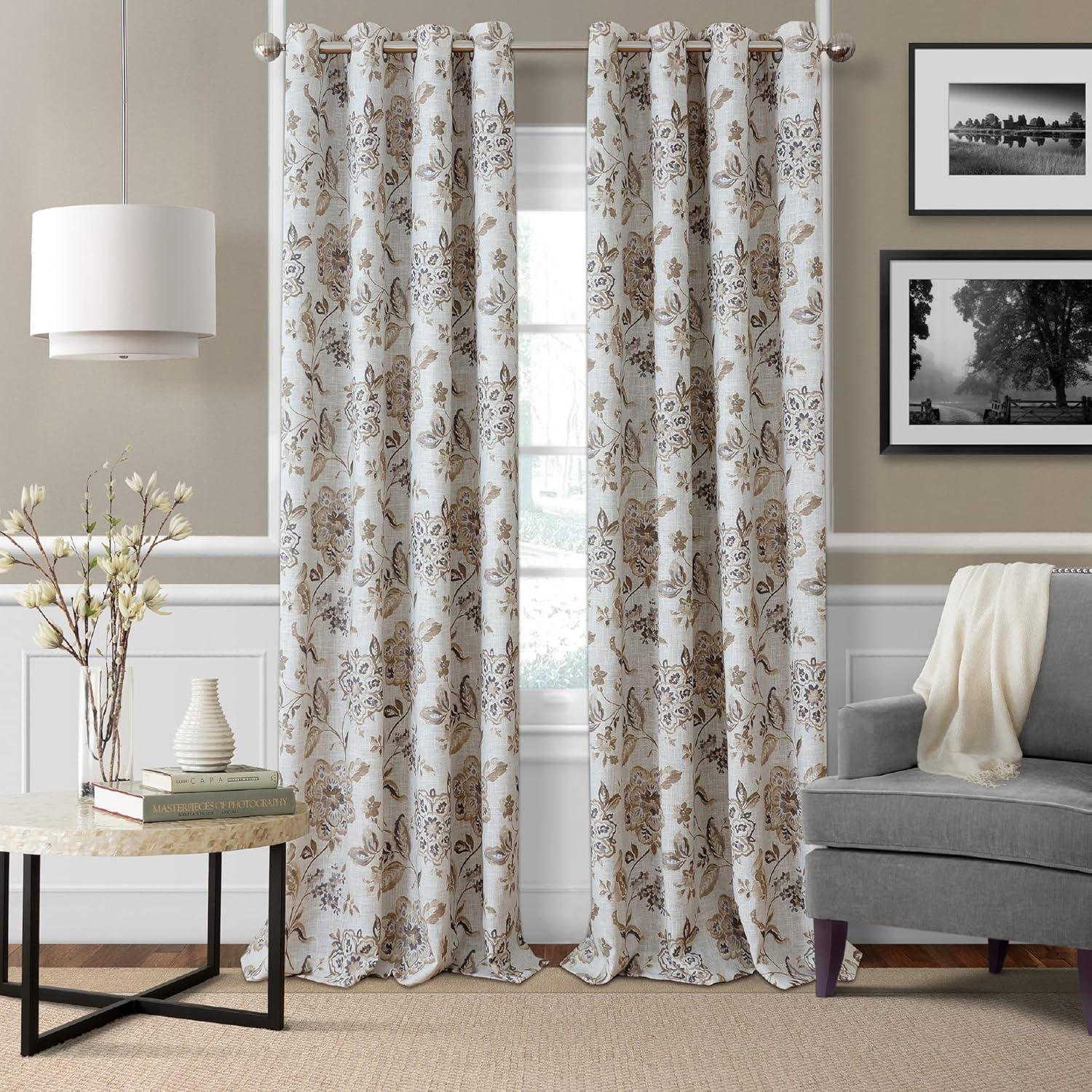 Natural Floral Blackout Grommet Curtain Panel 52" W x 95" L