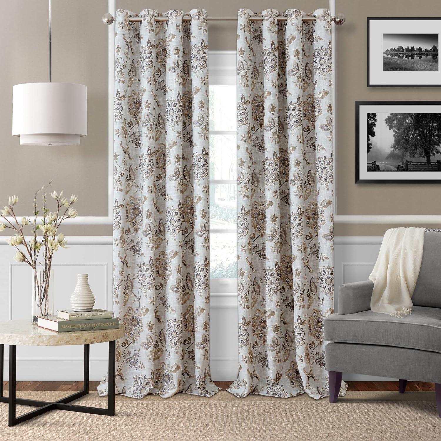 Elrene  Sorrento Floral Window Curtain Panel Natural 52" W X 95" L 95 Inches