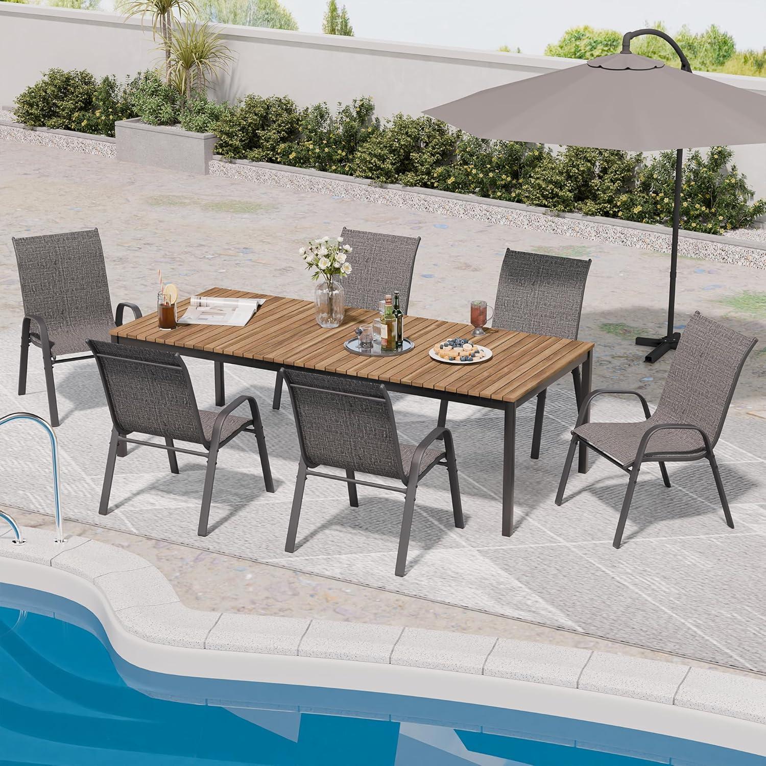 Vitarpatio Outdoor Patio Dining Chairs Set of 6, Stackable Patio Chairs Metal Outdoor Chair High Back Textilene Armchairs