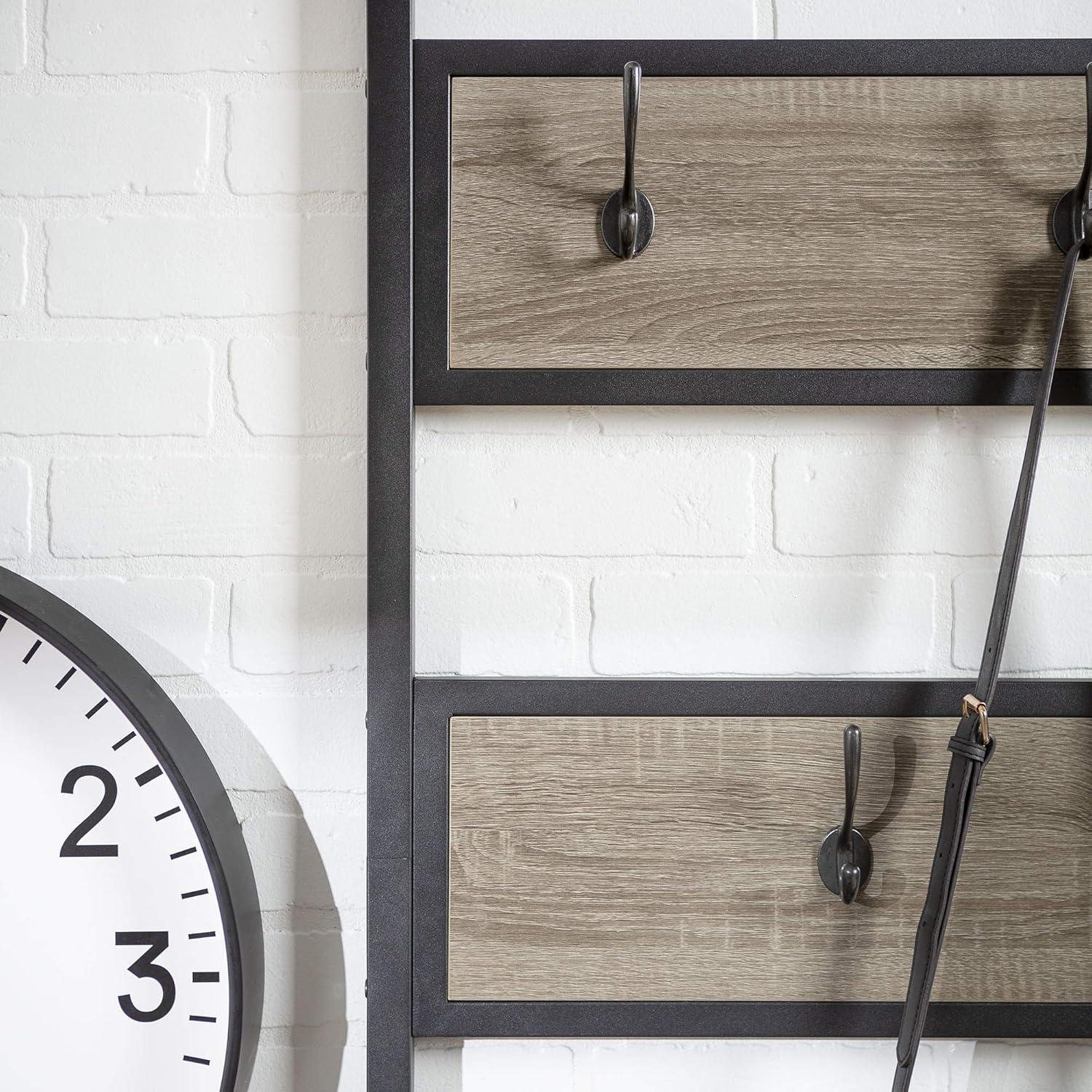 Driftwood and Black Industrial Hall Tree with Bench and Storage