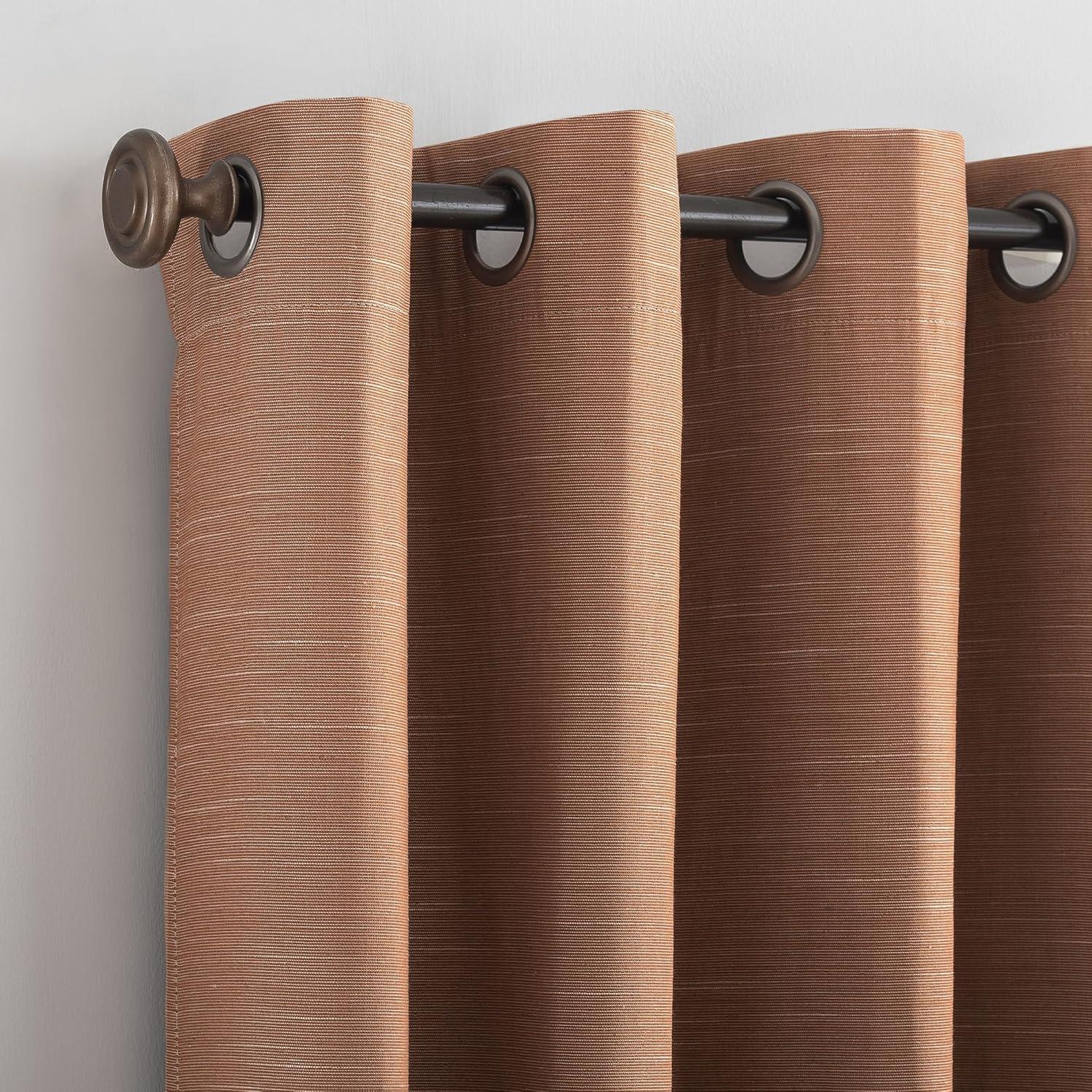 50"x84" Archaeo Total Blackout Textured Linen Blend Grommet Top Curtain Panel Pecan Brown: Modern Noise Reduction