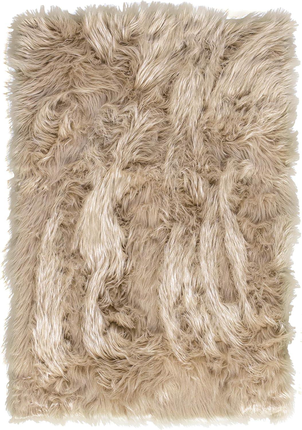 Ultra Soft Faux Sheepskin Fur Shag Rug Light Brown 6' x 9'