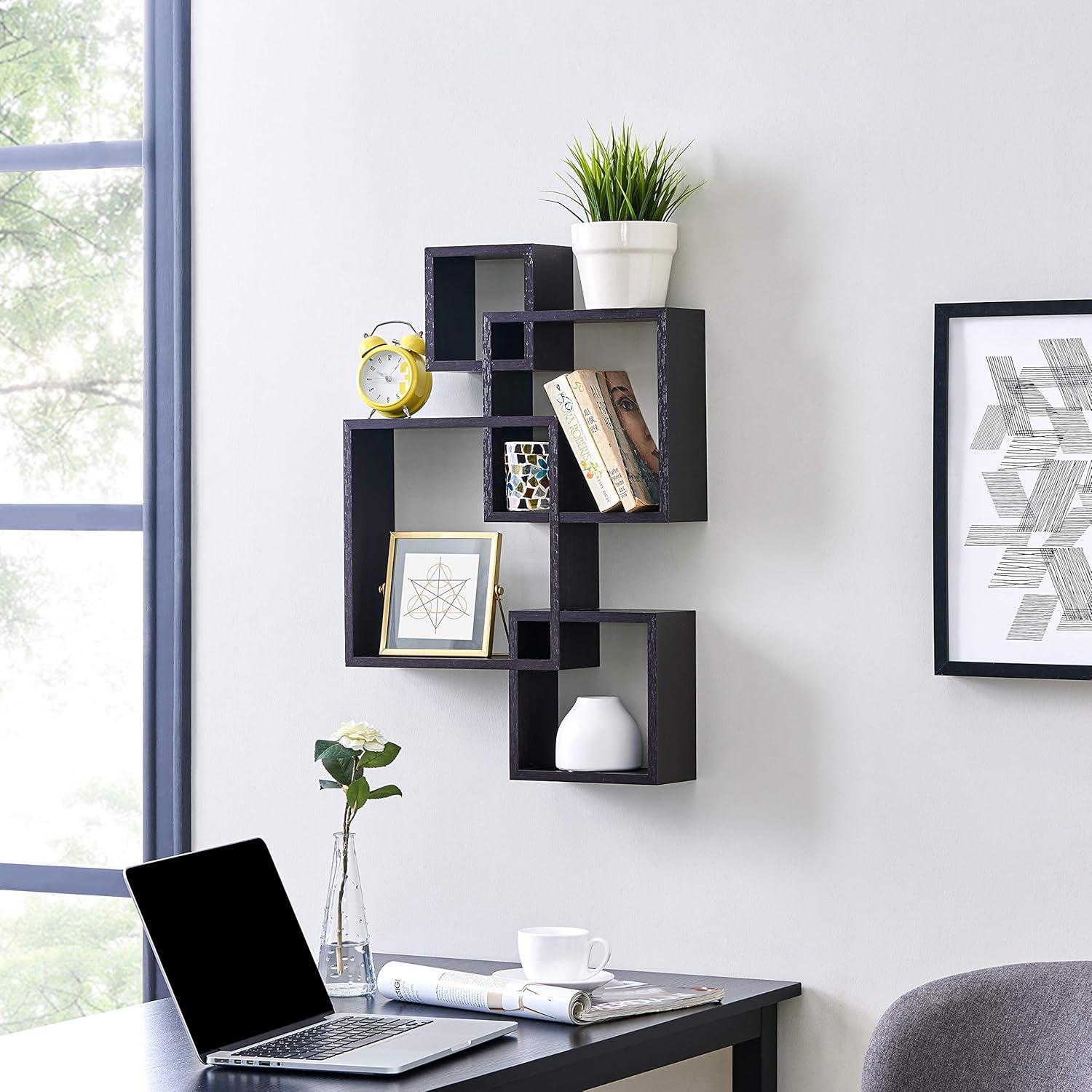 25.5" x 17.75" Intersecting Cube Wall Shelf Black - Danya B.: Modern Cubby Storage, Easy Install