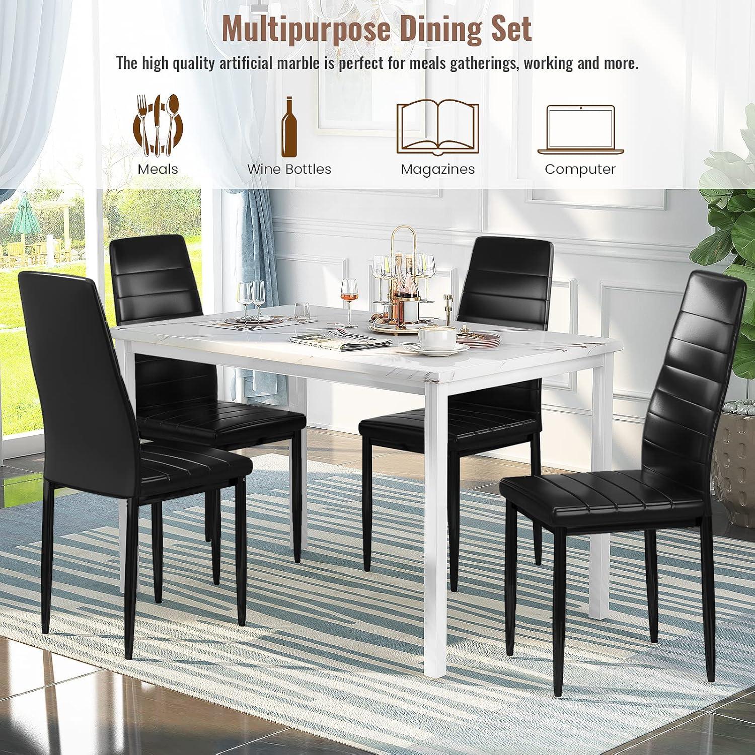 Recaceik 5 Pieces Dining Table Set for 4, 30.1"H Kitchen Table with Faux Marble Top and 4 Chairs