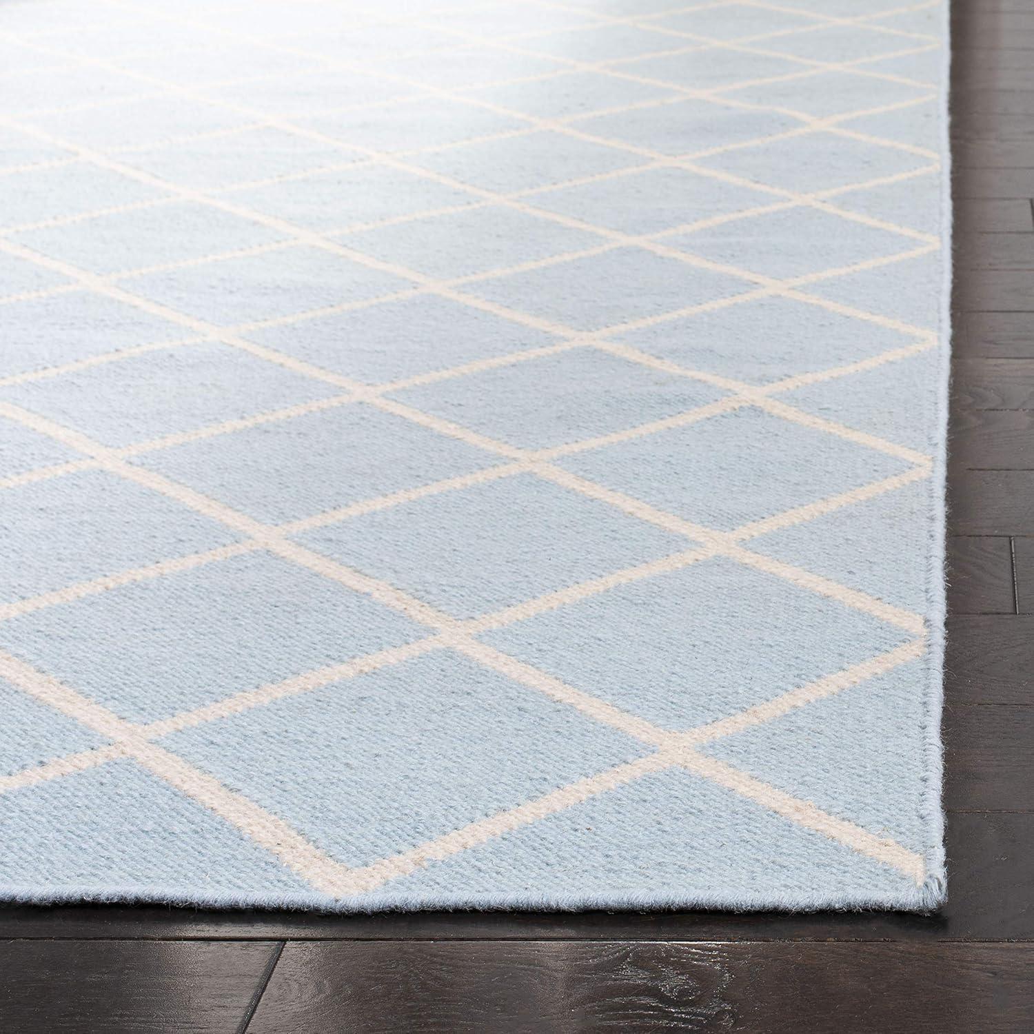 Handmade Light Blue/Ivory Wool Area Rug 8' x 10' - Geometric Design