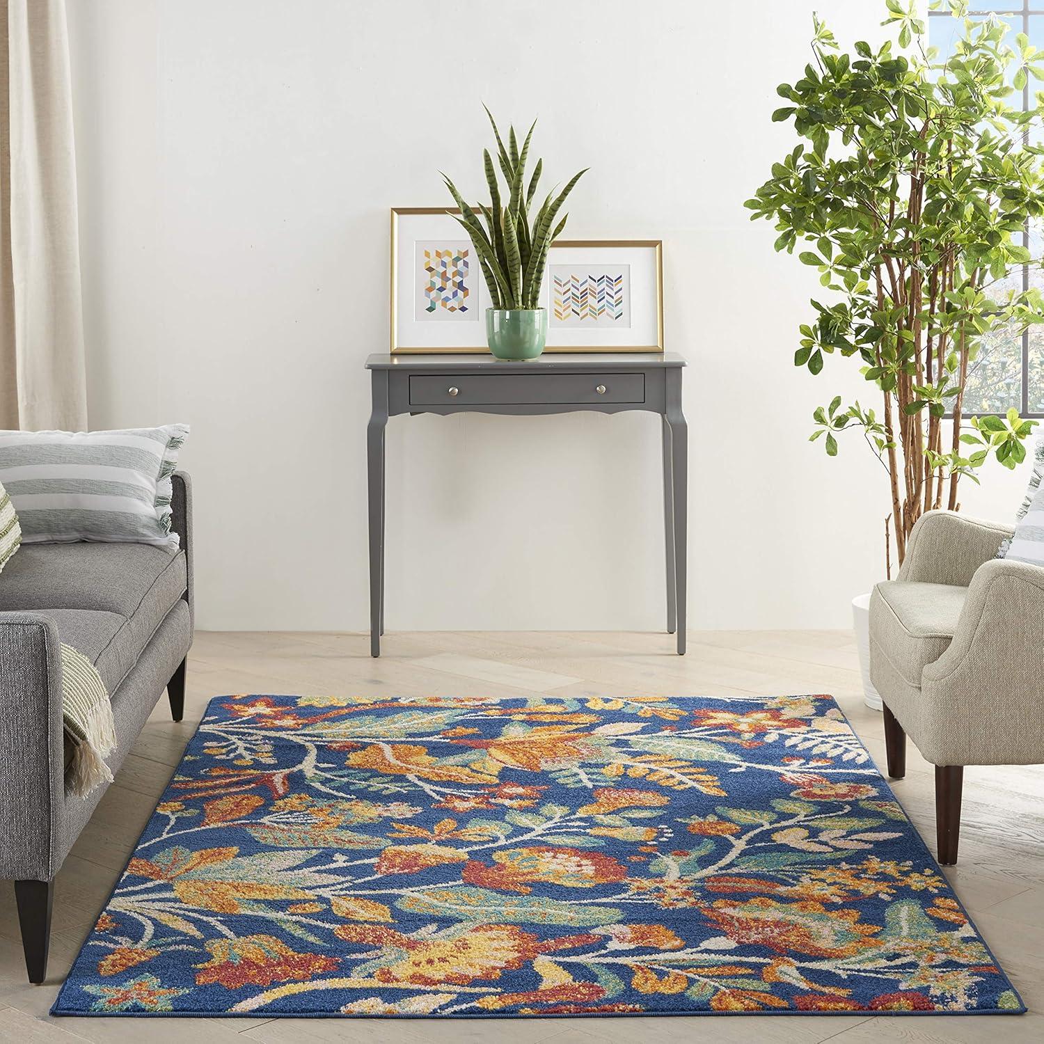 Nourison Allur Botanical Indoor Area Rug Navy Multicolor 5'3" x 7'3"