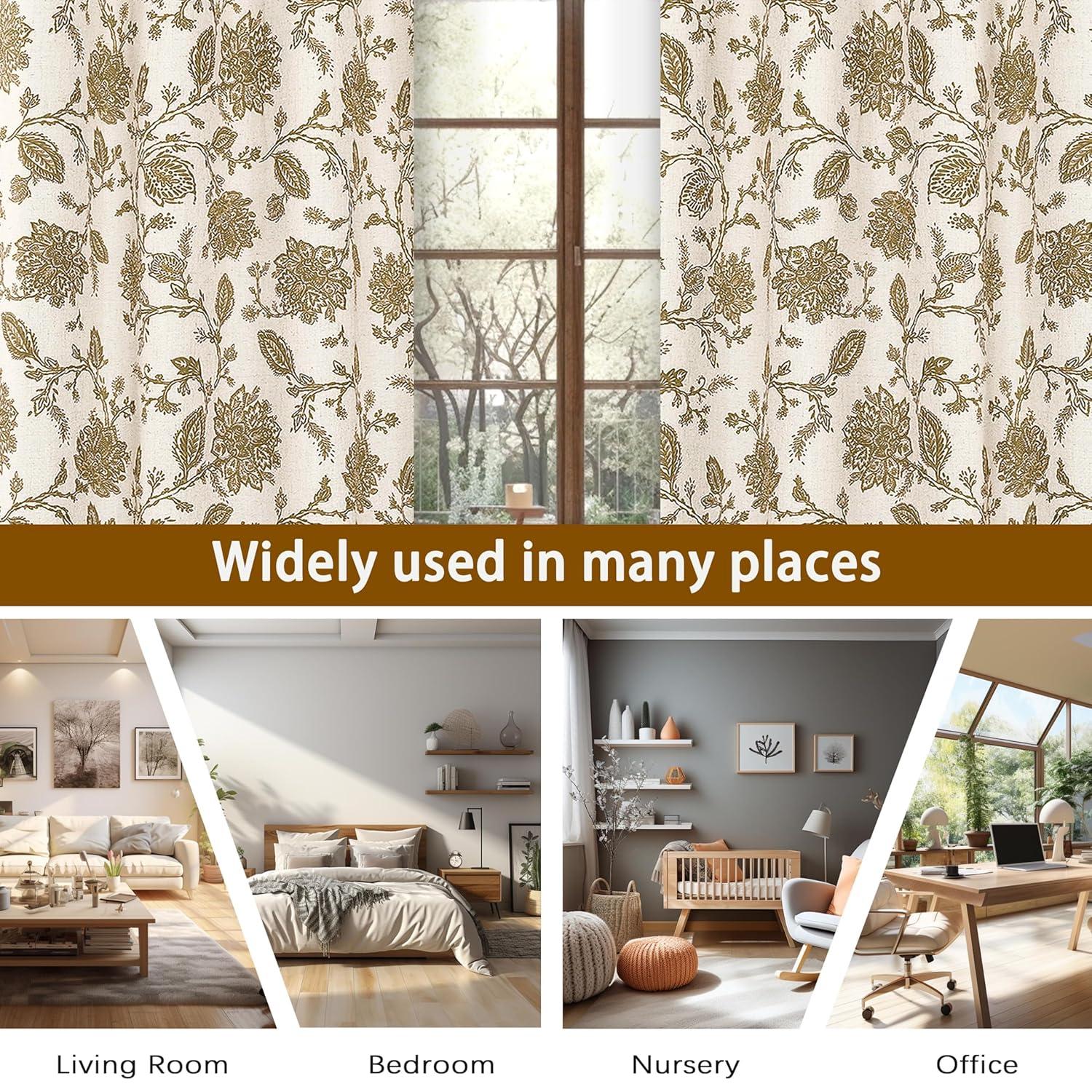 DriftAway Freda Jacobean Floral Linen Blend Lined Thermal Insulated Room Darkening Blackout Grommet Window Curtains 2 Layers 2 Panels Each 52 Inch by 63 Inch Taupe Beige