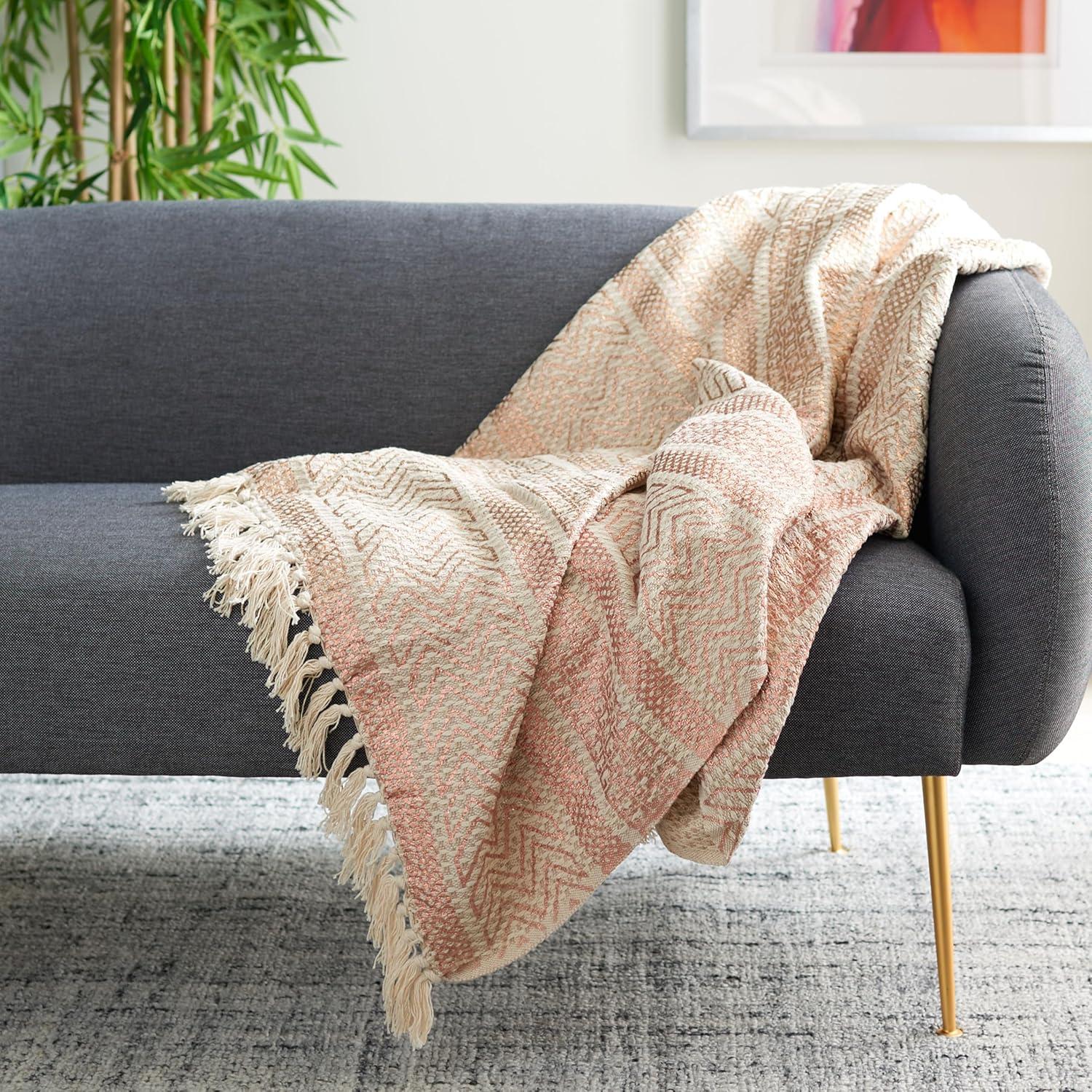 Becks Fringe Throw Blanket - Beige/Pink - 50" x 60" - Safavieh .