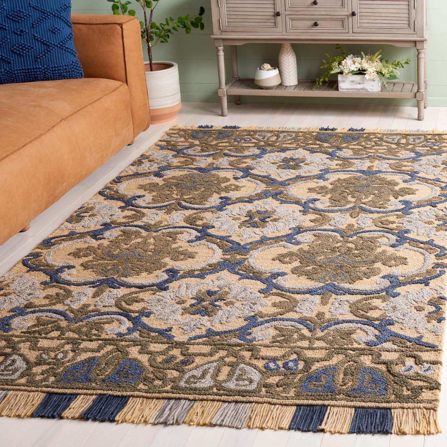 Blossom BLM422 Handmade Tufted Area Rug - Gold/Blue - 4' X 6' - Safavieh